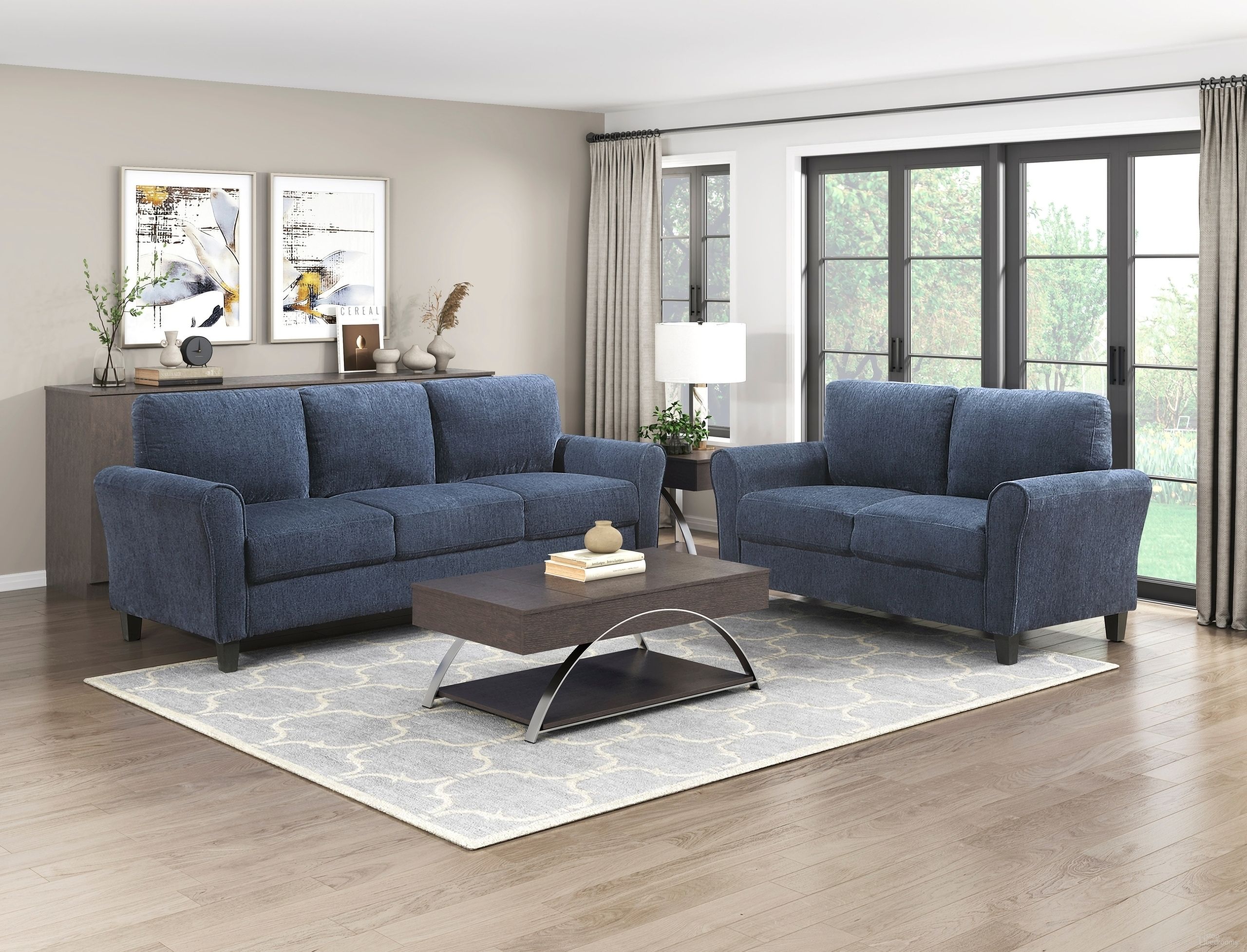 The appearance of Ellery Living Room Set In Blue designed by Homelegance in the transitional interior design. This blue piece of furniture was selected by 1StopBedrooms from Ellery Collection to add a touch of cosiness and style into your home. Sku: 9209NFNV-3;9209NFNV-2. Material: Chenille.