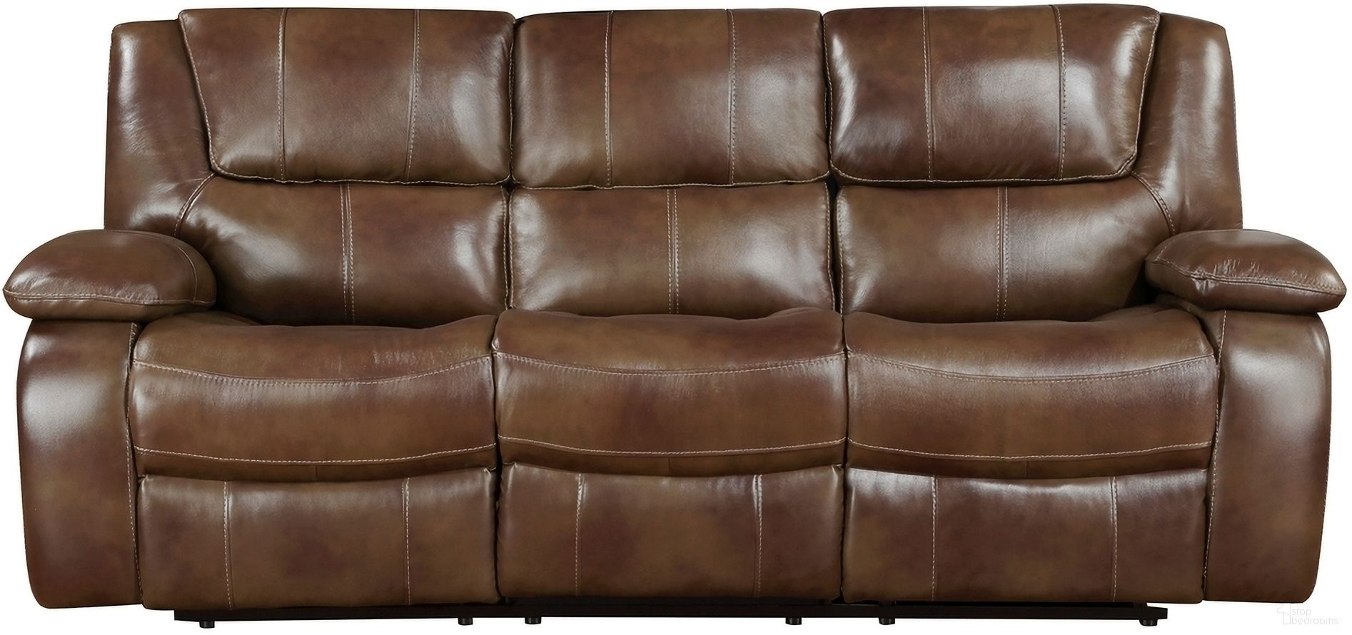 The appearance of Ellicott Double Reclining Sofa In Brown designed by Homelegance in the transitional interior design. This brown piece of furniture was selected by 1StopBedrooms from Ellicott Collection to add a touch of cosiness and style into your home. Sku: 9639BR-3. Material: Leather.