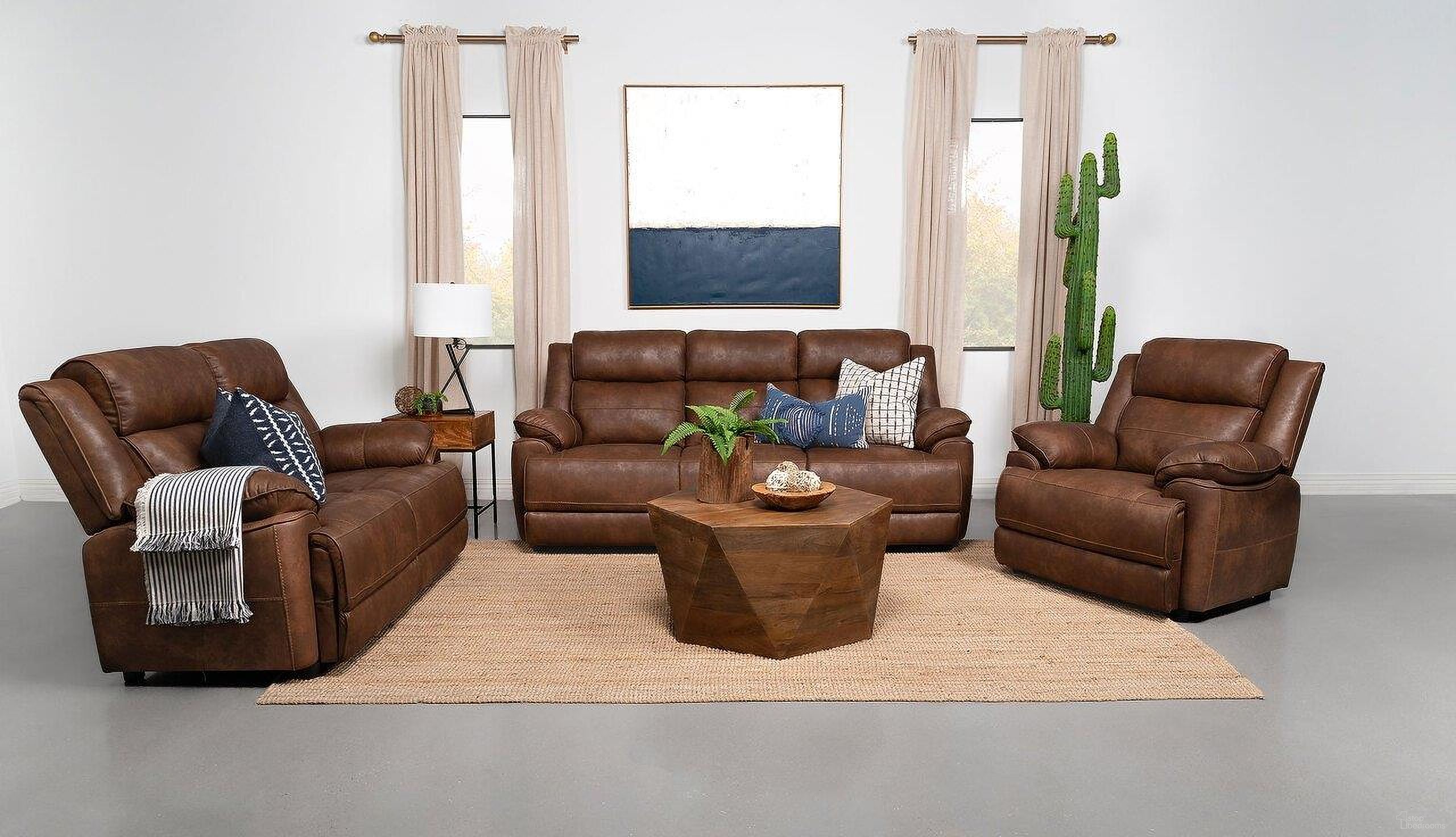 The appearance of Ellington Living Room Set In Dark Brown designed by Coaster in the transitional interior design. This dark brown piece of furniture was selected by 1StopBedrooms from Ellington Collection to add a touch of cosiness and style into your home. Sku: 508281;508282. Material: Upholstered.