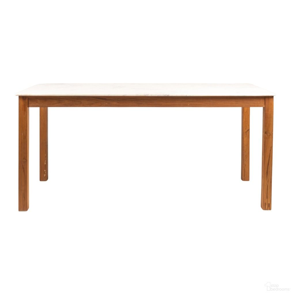 The appearance of Elliot Teak Wood Dining Table with Marble Top In Natural designed by Rowena Interiors in the traditional interior design. This natural piece of furniture  was selected by 1StopBedrooms from Elliot Collection to add a touch of cosiness and style into your home. Sku: DF3669MC. Table Base Style: Legs. Table Top Shape: Rectangular. Material: Teak Wood. Size: 29" x 69".