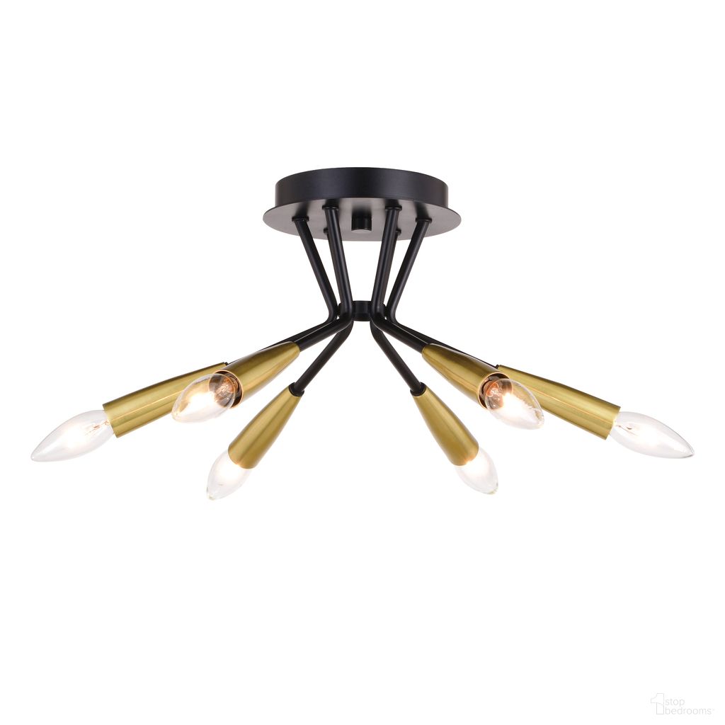 Ellis 16.25 Inch 6 Light Semi-Flush Mount In Matte Black and Satin Brass