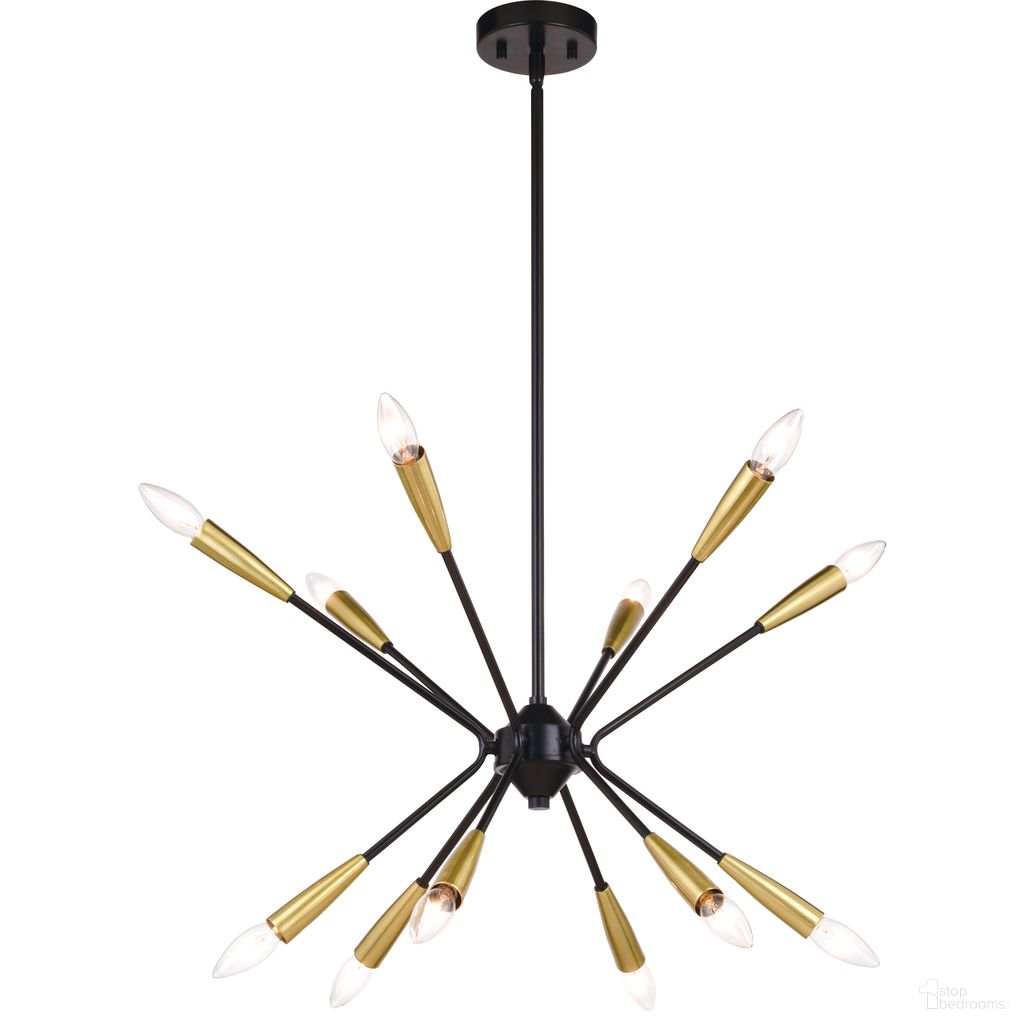 Ellis 25.25 Inch 12 Light Pendant In Matte Black and Satin Brass