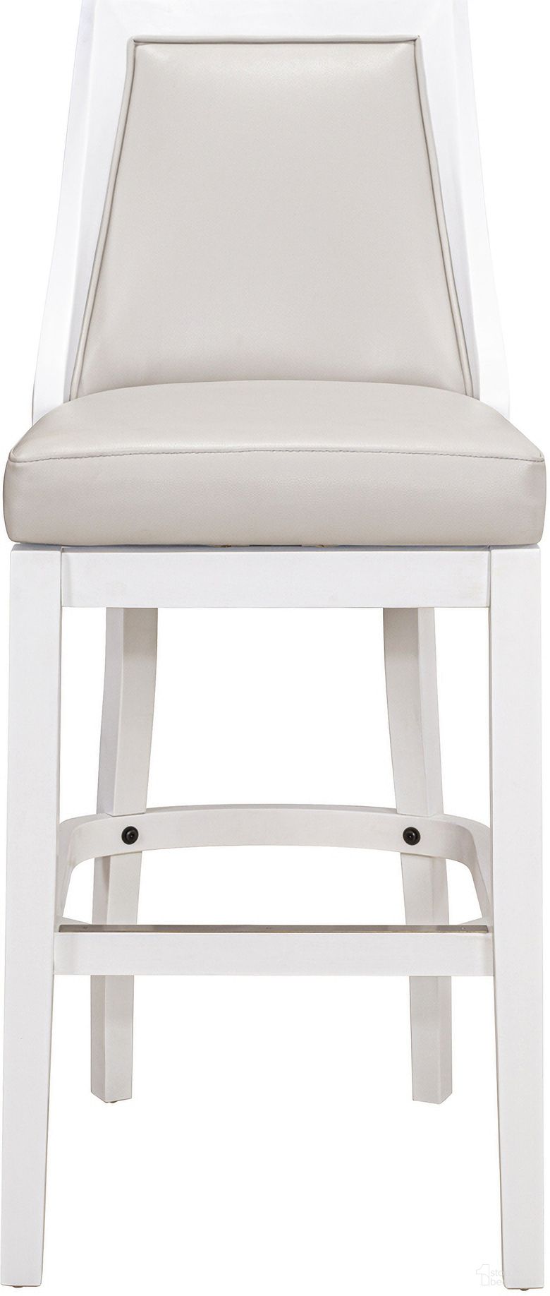 The appearance of Ellis Swivel 31 Inch Barstool with Tall Back with Faux-Leather Seat In White and Gray designed by New Ridge Home Goods in the transitional interior design. This white/gray piece of furniture  was selected by 1StopBedrooms from Ellis Collection to add a touch of cosiness and style into your home. Sku: NR1101PB-01AW. Material: Faux Leather.