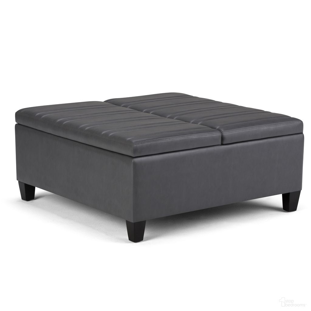 Ellis Vegan Faux Leather Coffee Table Storage Ottoman In Stone Grey