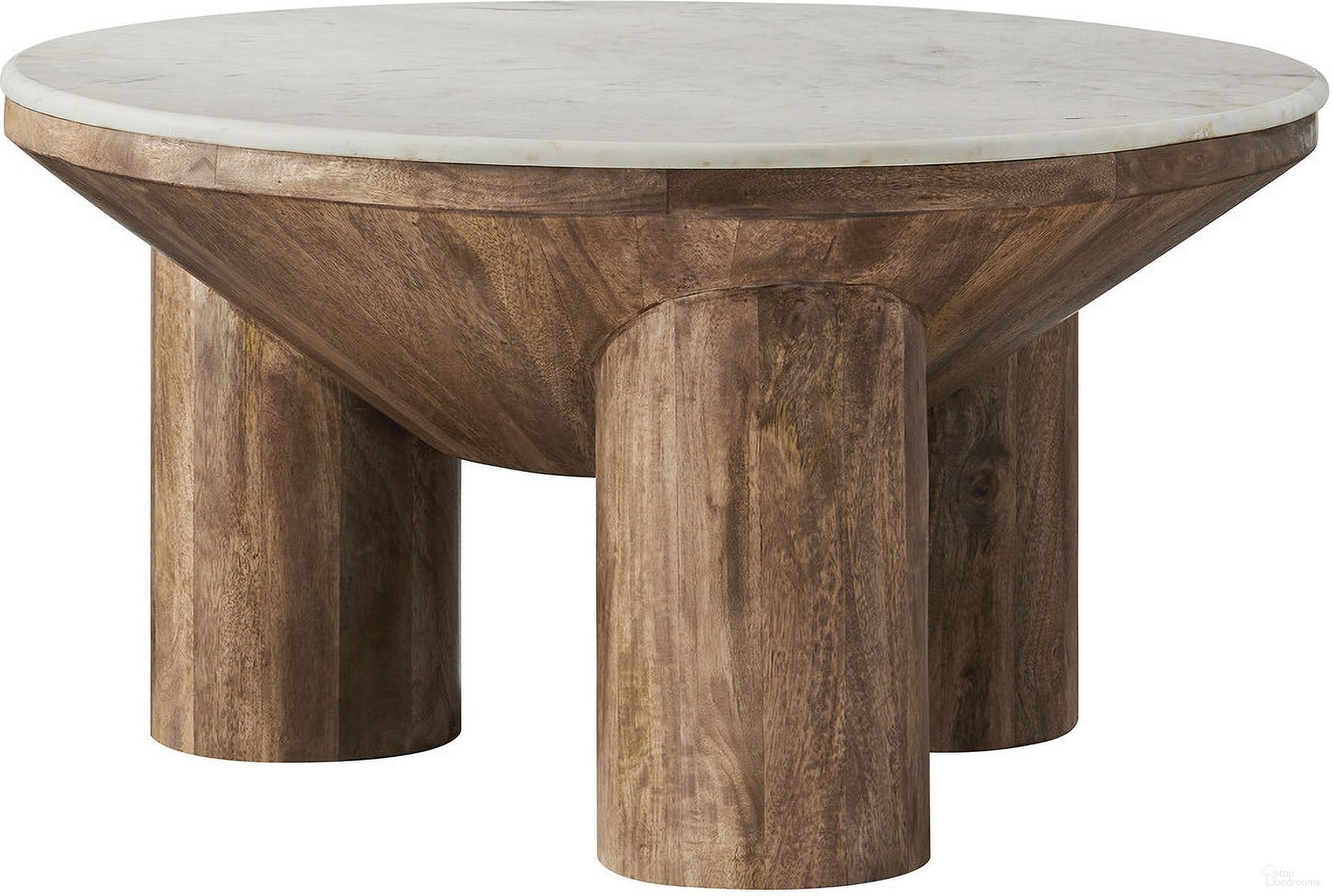Ellison 33 Inch Round Wood Coffee Table With Marble Top In Walnut
