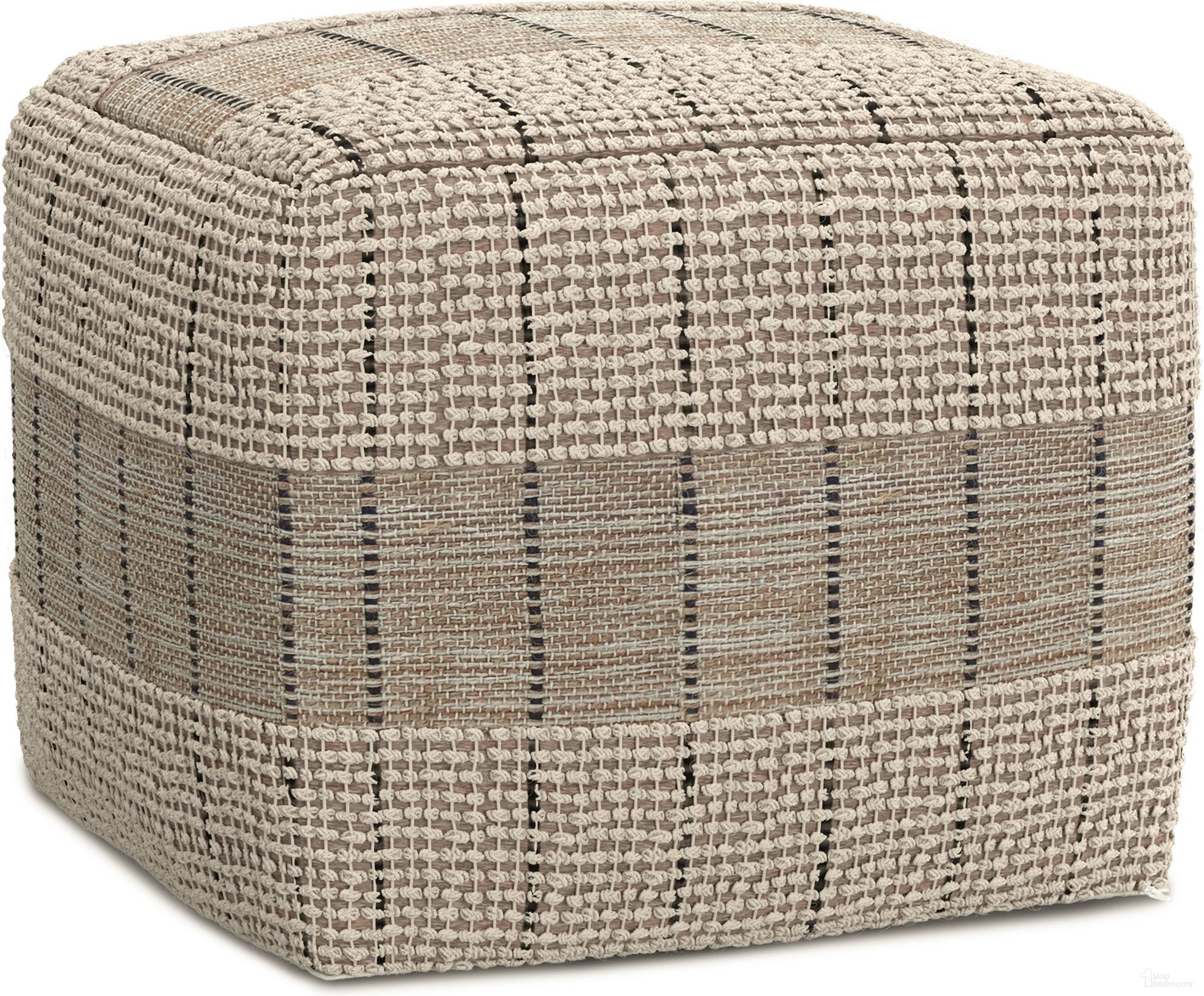 Elmer Square Woven Pouf In Natural and Grey