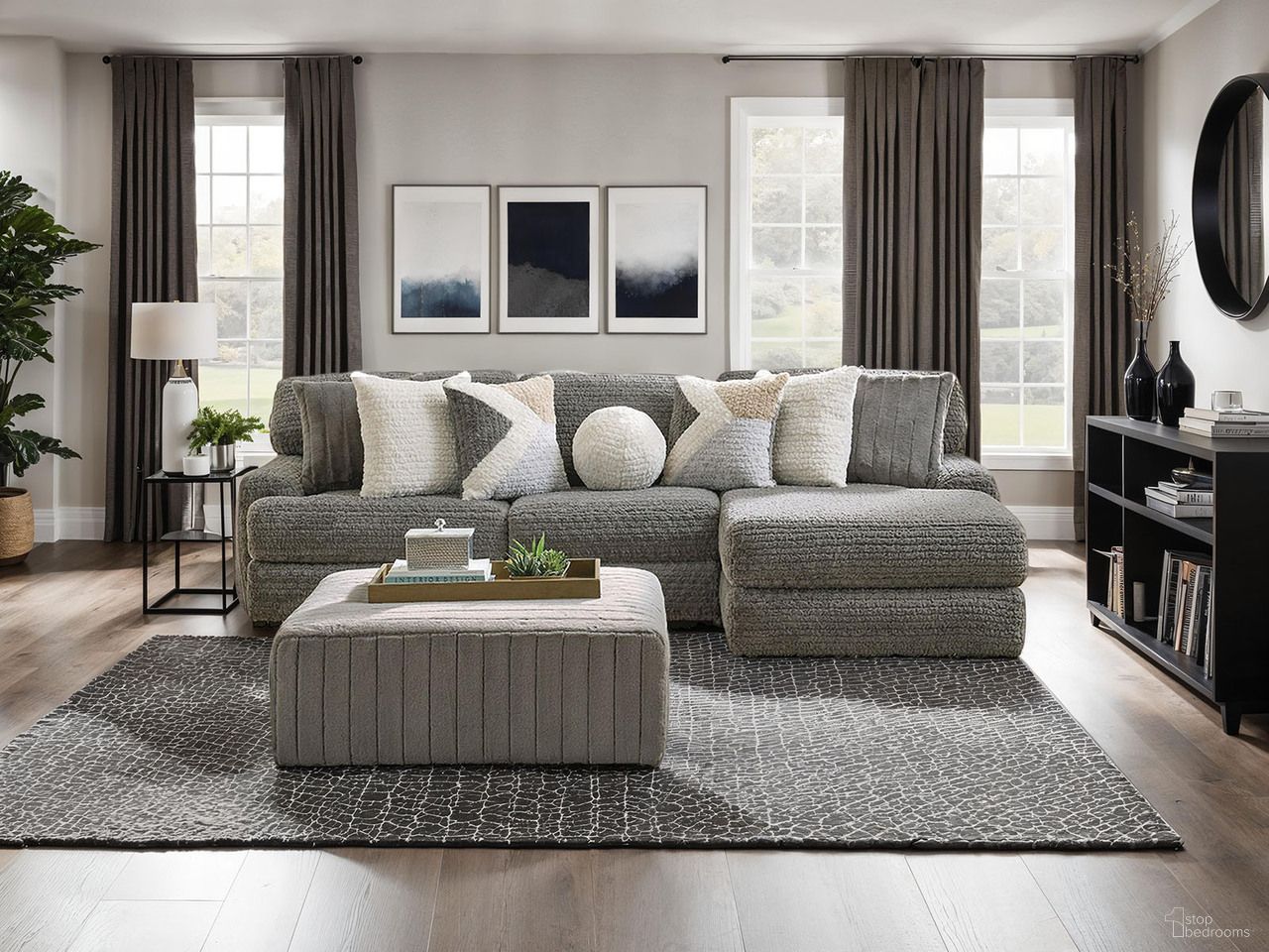 The appearance of Elmhurst Ottoman In Charcoal designed by Furniture of America in the modern / contemporary interior design. This charcoal piece of furniture  was selected by 1StopBedrooms from Elmhurst Collection to add a touch of cosiness and style into your home. Sku: SM5105-OT. Material: Fabric.