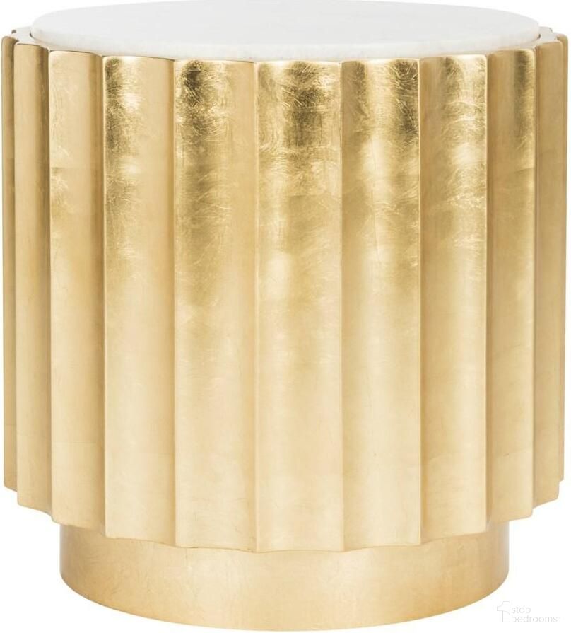 The appearance of Elodie Side Table In Gold designed by Safavieh Couture in the modern / contemporary interior design. This gold piece of furniture  was selected by 1StopBedrooms from Elodie Collection to add a touch of cosiness and style into your home. Sku: SFV3540A. Material: Marble.