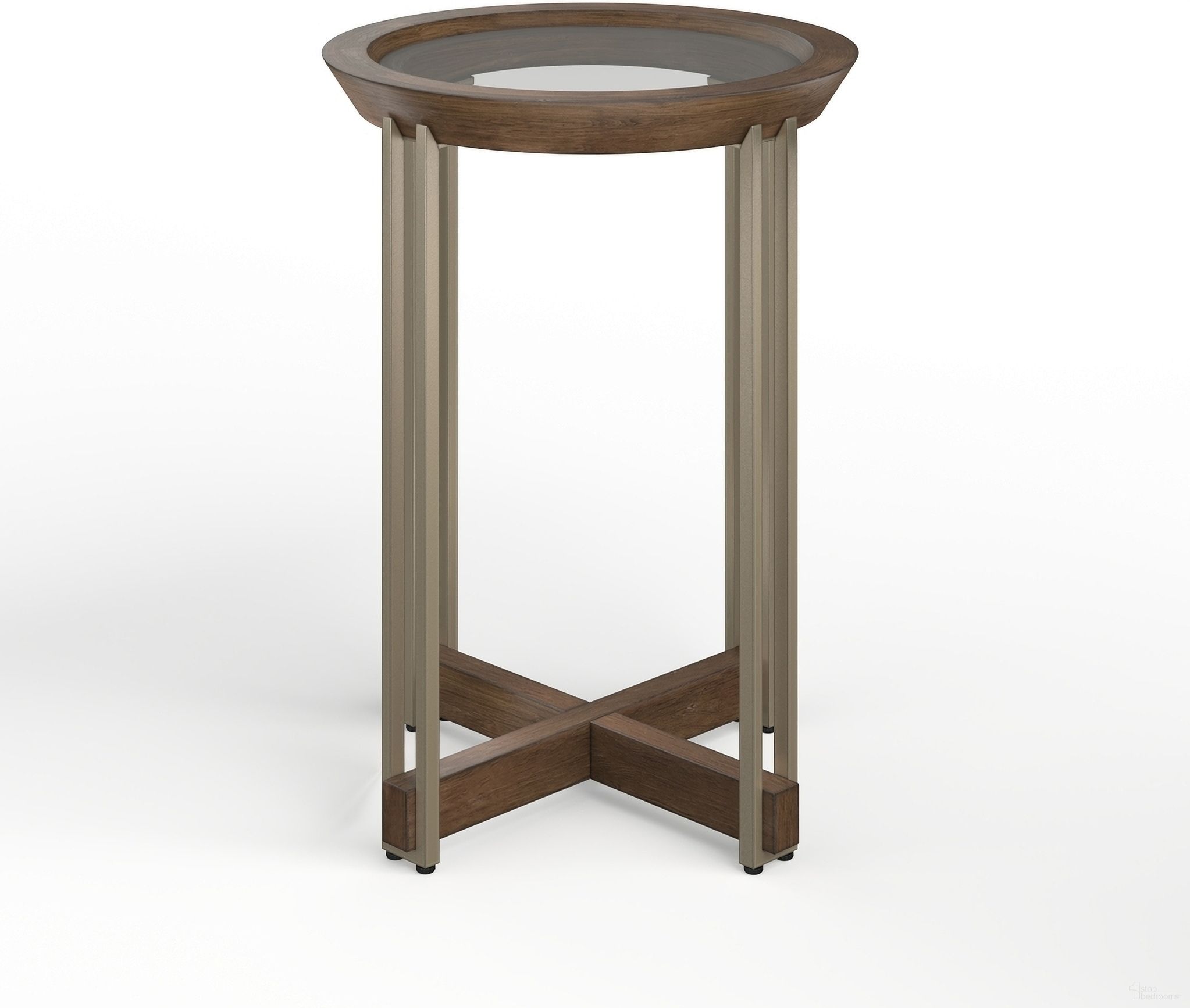 The appearance of Elora Round Accent Table In Walnut designed by Magnussen in the modern / contemporary interior design. This walnut piece of furniture  was selected by 1StopBedrooms from Elora Collection to add a touch of cosiness and style into your home. Sku: T5639-35. Material: Rubberwood.