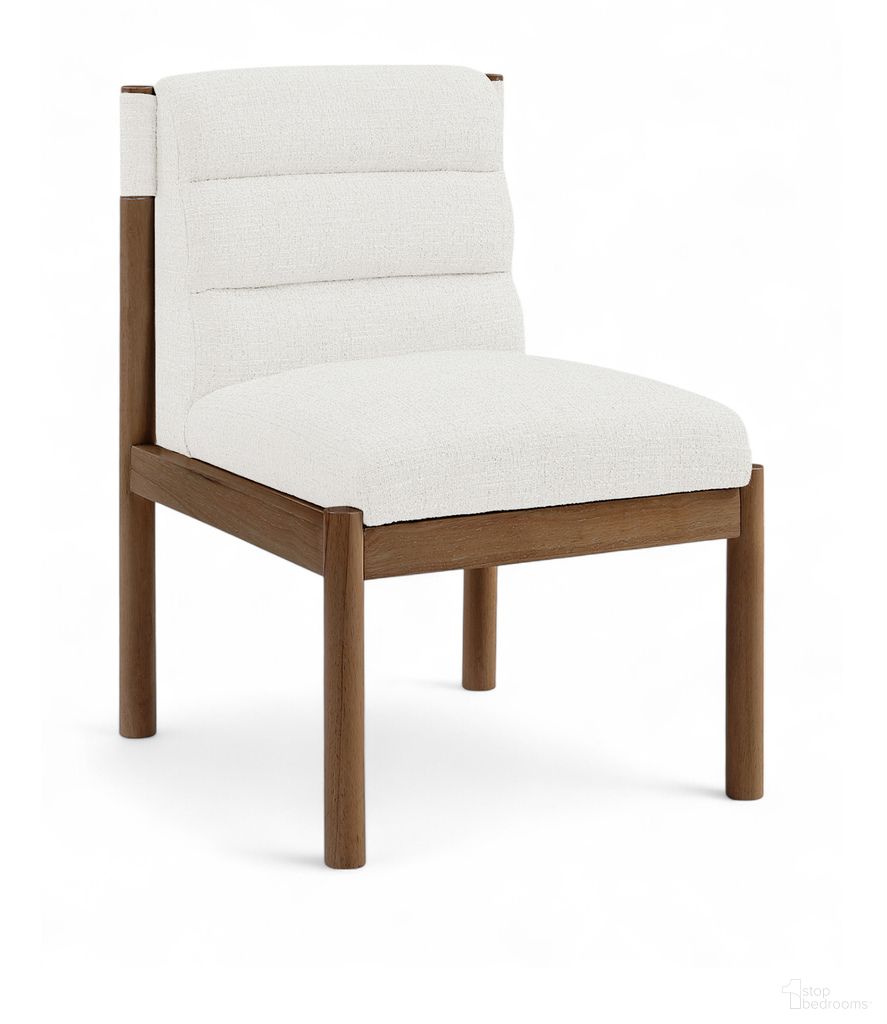 Eloura Linen Textured Fabric Upholstered Dining Chair Set of 2 In Cream and Stained Walnut