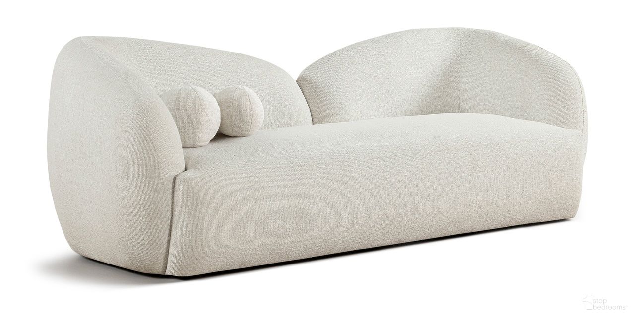 The appearance of Elowen 91 Inch Fabric Upholstered Sofa In Cream designed by Meridian in the modern / contemporary interior design. This cream piece of furniture was selected by 1StopBedrooms from Elowen Collection to add a touch of cosiness and style into your home. Sku: 107Cream-S. Material: Eucalyptus.