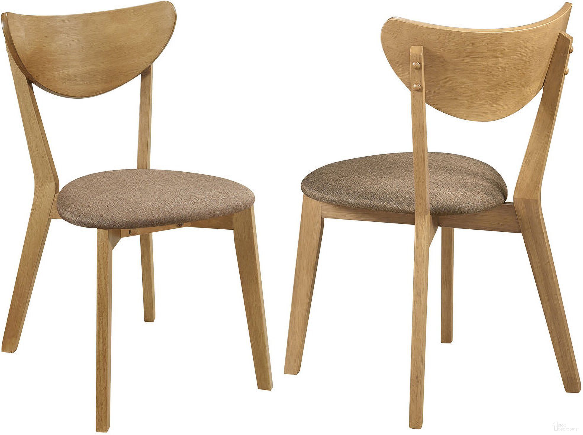 The appearance of Elowen Dining Side Chair Light Walnut and Brown Set of 2 designed by Coaster in the transitional interior design. This light walnut piece of furniture was selected by 1StopBedrooms from Elowen Collection to add a touch of cosiness and style into your home. Sku: 108442. Material: Wood. Chair Type: Side Chair.