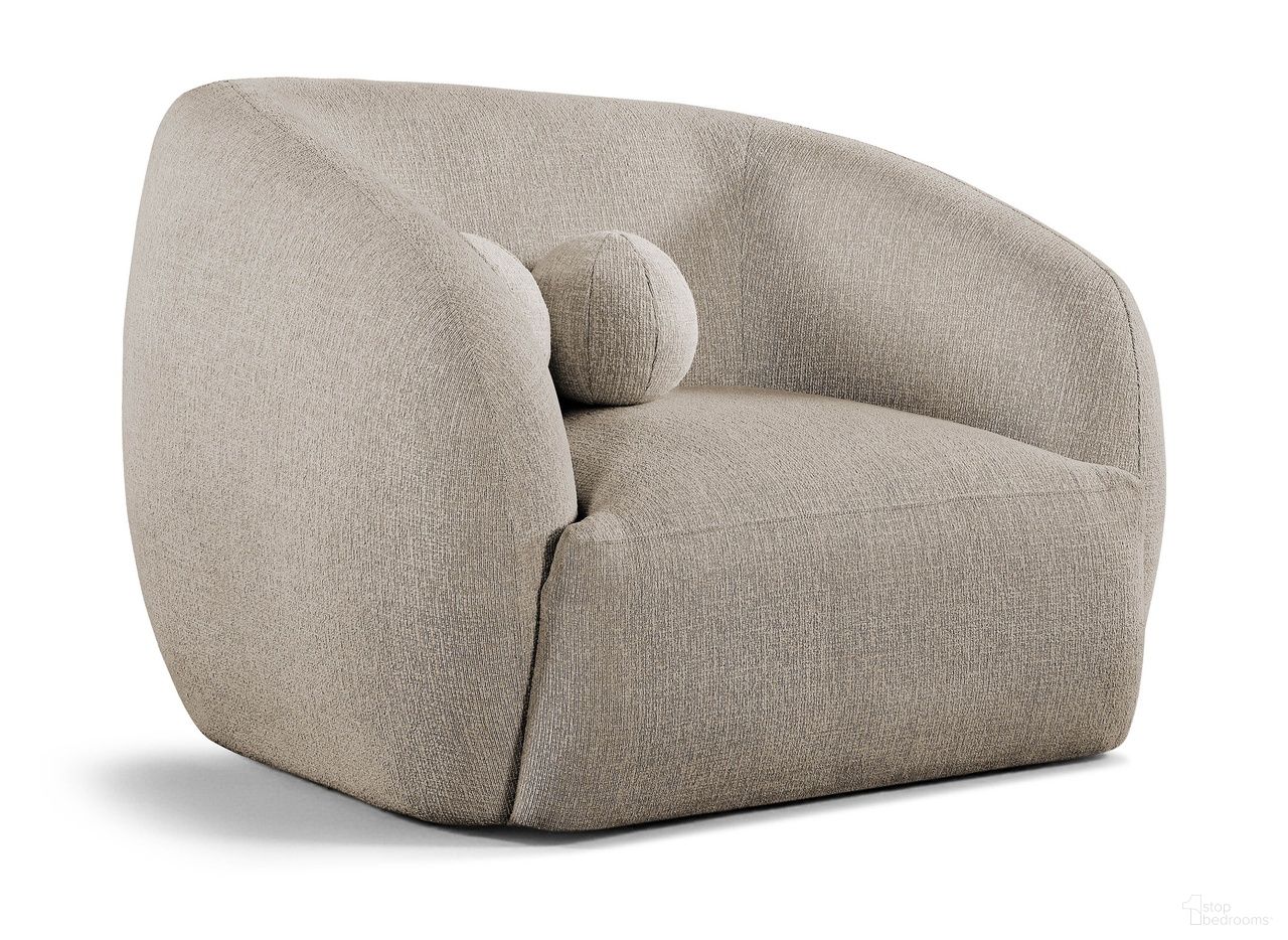 The appearance of Elowen Fabric Upholstered Chair In Beige designed by Meridian in the modern / contemporary interior design. This beige piece of furniture was selected by 1StopBedrooms from Elowen Collection to add a touch of cosiness and style into your home. Sku: 107Beige-C. Material: Eucalyptus.