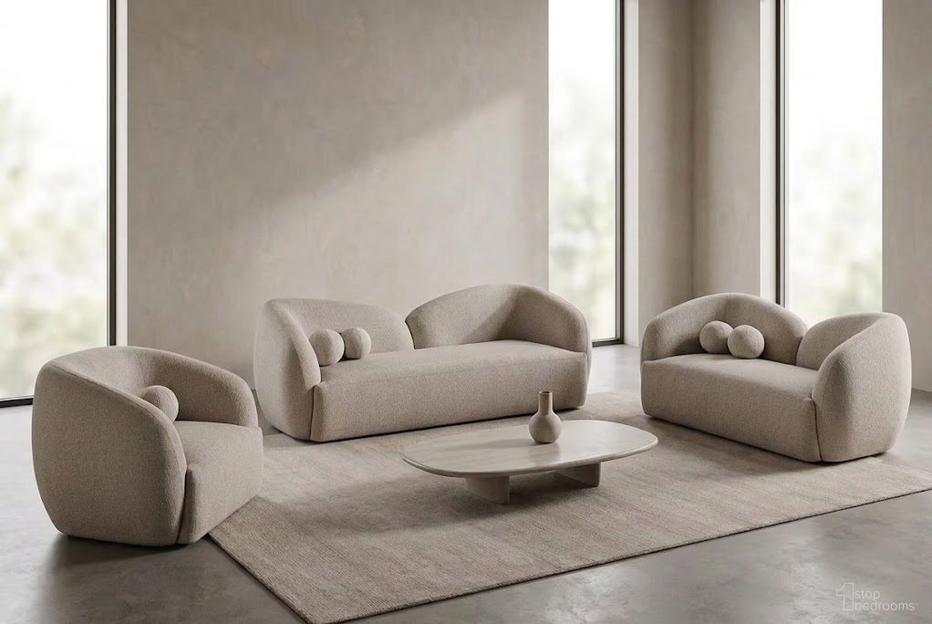 Elowen Fabric Upholstered Living Room Set In Beige