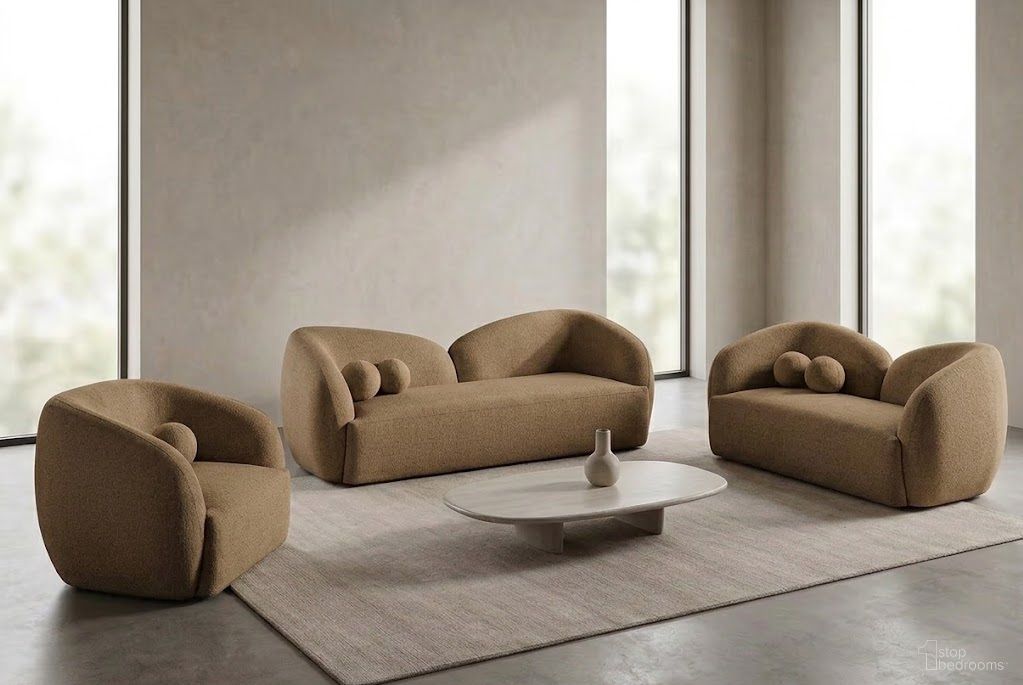 Elowen Fabric Upholstered Living Room Set In Brown
