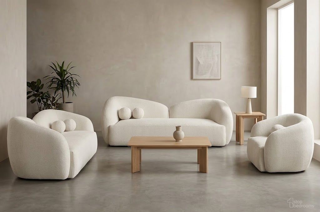Elowen Fabric Upholstered Living Room Set In Cream