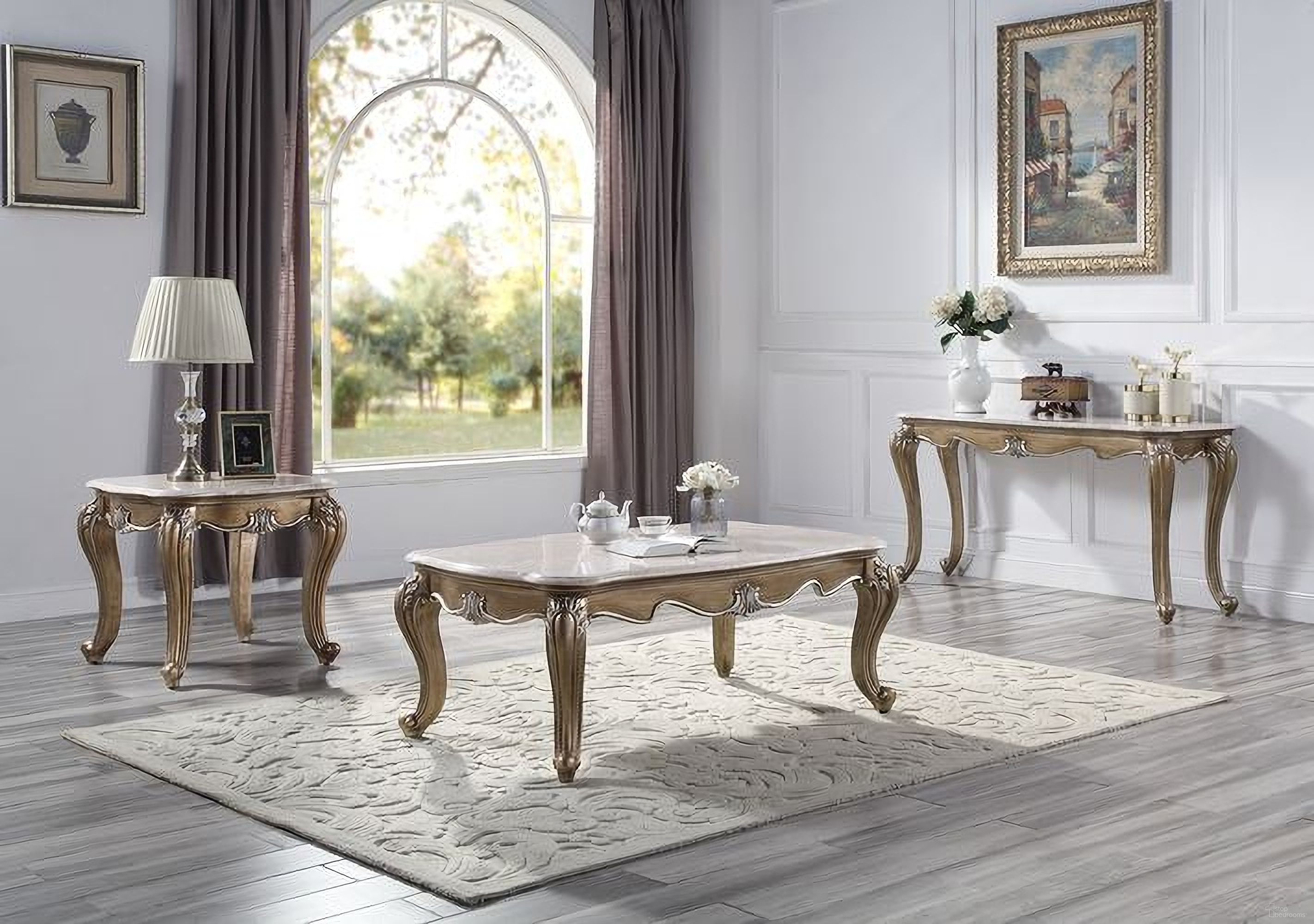 The appearance of Elozzol Occasional Table Set In Antique Bronze designed by ACME in the transitional interior design. This antique bronze piece of furniture  was selected by 1StopBedrooms from Elozzol Collection to add a touch of cosiness and style into your home. Sku: LV00302;LV00303. Material: Resin.