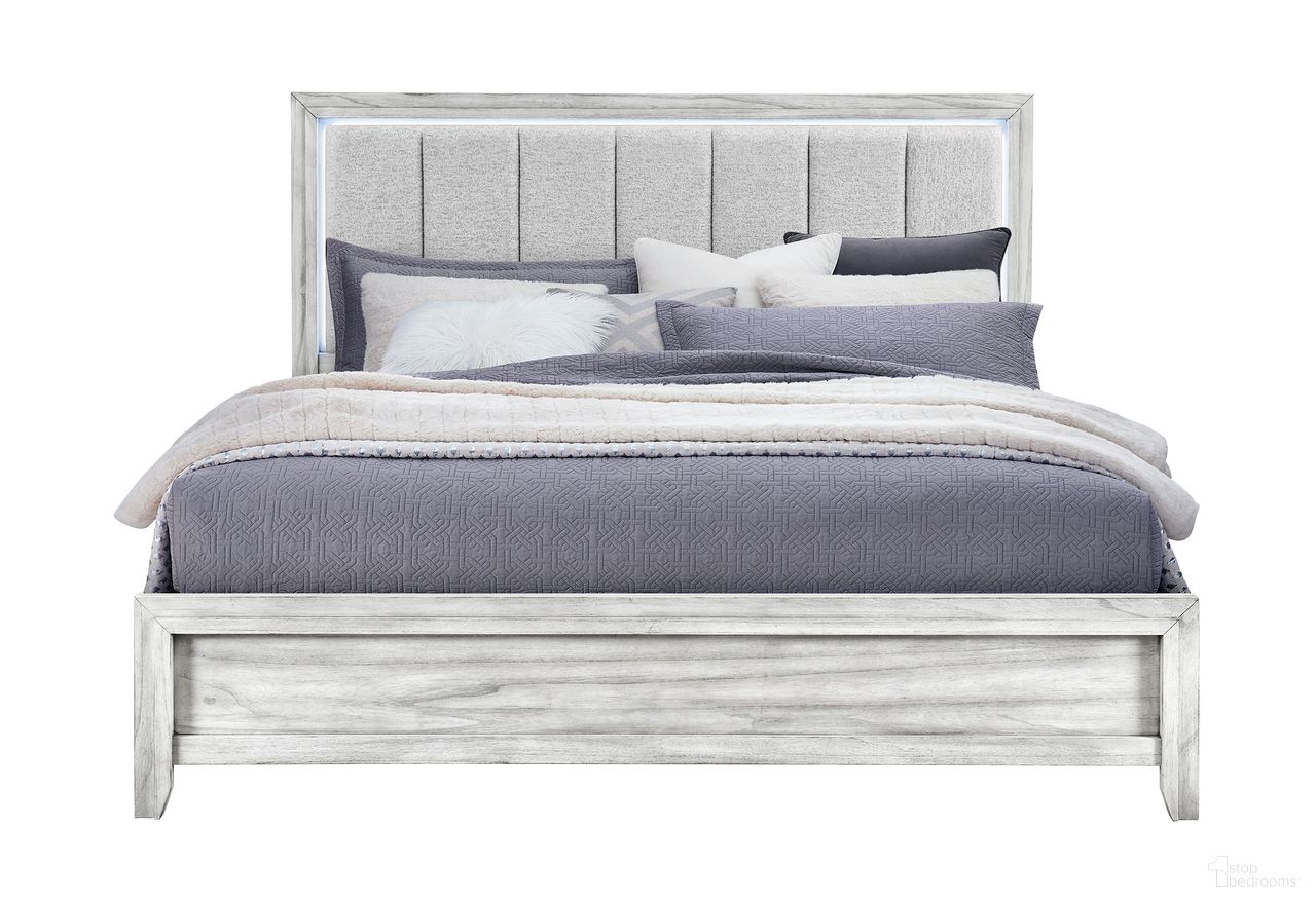 The appearance of Elsie King Upholstered Bed with LED In Light Grey designed by Global Furniture USA in the modern / contemporary interior design. This light grey piece of furniture  was selected by 1StopBedrooms from Elsie Collection to add a touch of cosiness and style into your home. Sku: ELSIE-GREY-QB/KB-SR;ELSIE-GREY-KB-HB/FB/SLATS. Bed Size: King. Material: MDF. Bed Type: Upholstered Bed.