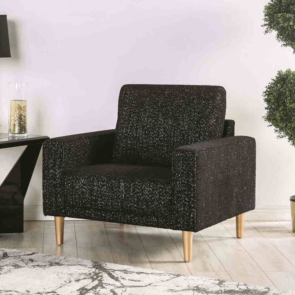 The appearance of Elverum Chair In Black designed by Furniture of America in the modern / contemporary interior design. This black piece of furniture was selected by 1StopBedrooms from Elverum Collection to add a touch of cosiness and style into your home. Sku: FM61000BK-CH. Material: Boucle.