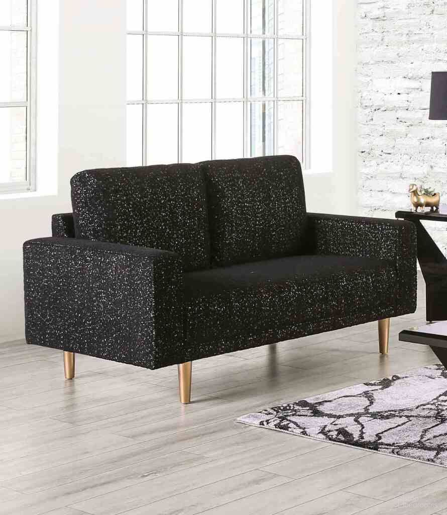 The appearance of Elverum Loveseat In Black designed by Furniture of America in the modern / contemporary interior design. This black piece of furniture was selected by 1StopBedrooms from Elverum Collection to add a touch of cosiness and style into your home. Sku: FM61000BK-LV. Material: Boucle.