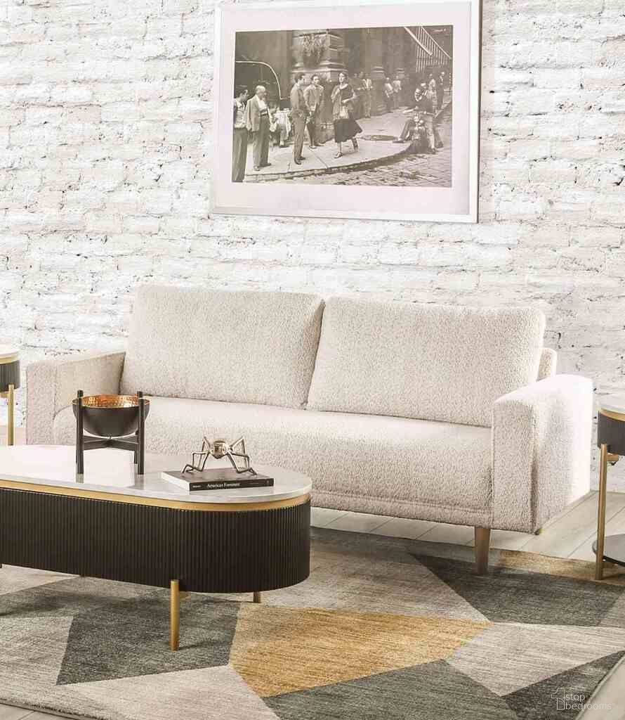 The appearance of Elverum Sofa In Off White designed by Furniture of America in the modern / contemporary interior design. This off white piece of furniture was selected by 1StopBedrooms from Elverum Collection to add a touch of cosiness and style into your home. Sku: FM61000WH-SF. Material: Boucle.
