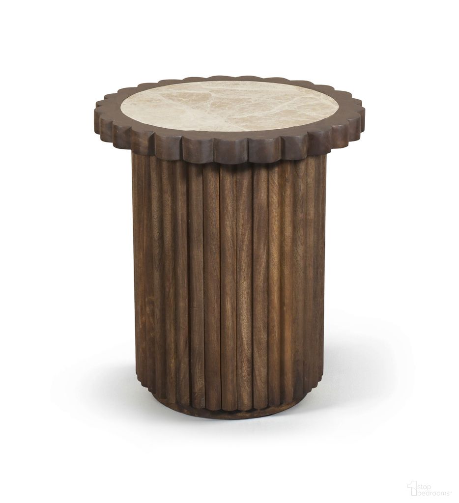 Elvira Marble and Mango Wood End Table In Beige and Brown