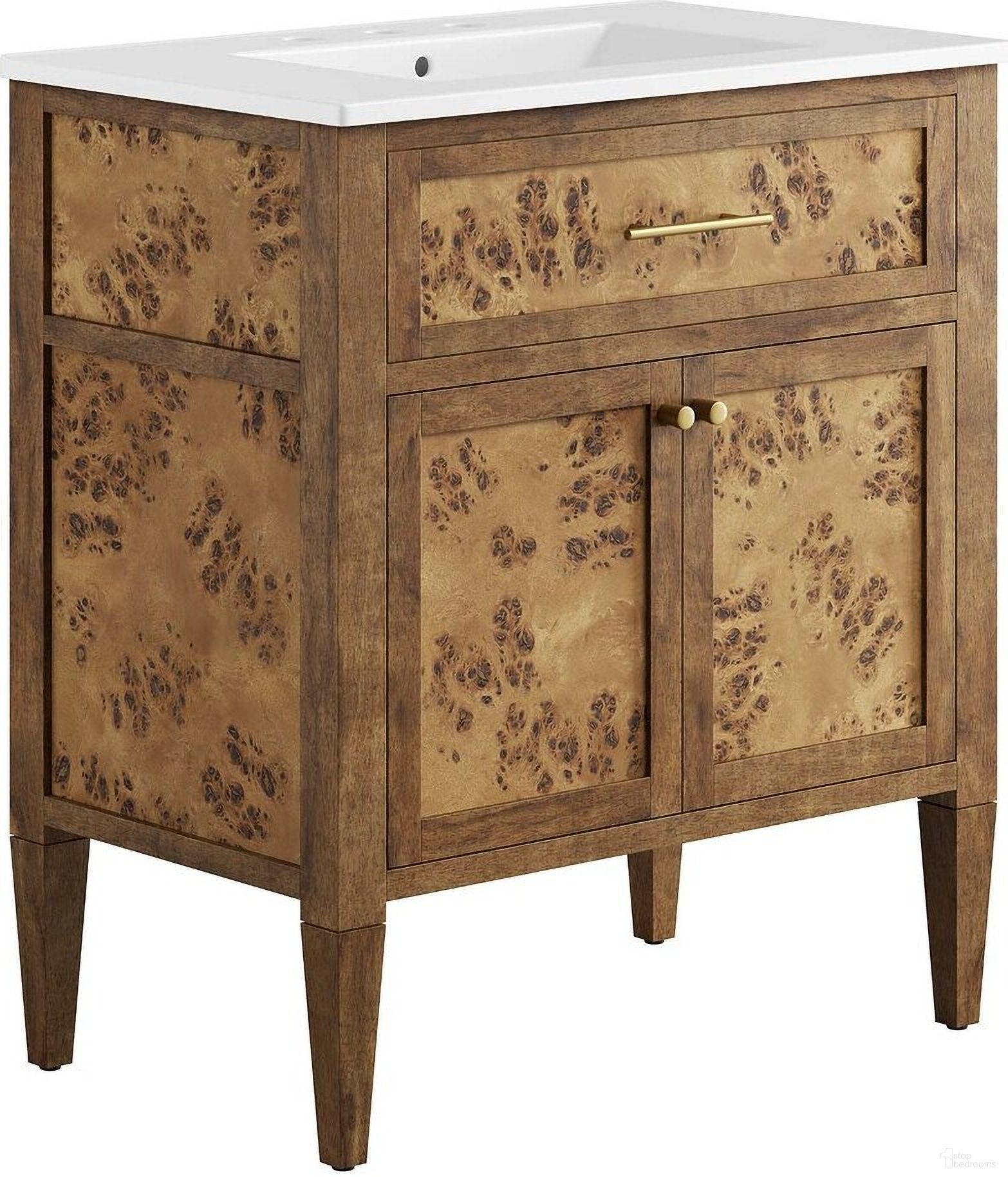 The appearance of Elysian 30 Inch Wood Bathroom Vanity In White/Brown designed by Modway in the modern / contemporary interior design. This white/brown piece of furniture  was selected by 1StopBedrooms from Elysian Collection to add a touch of cosiness and style into your home. Sku: EEI-4837-WHI;EEI-6138-BRN. Material: Ceramic.