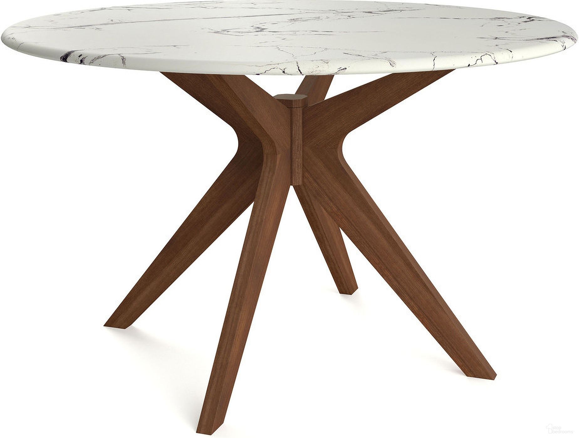 The appearance of Elysian 50 Inch Round Faux Marble Dining Table In Walnut designed by Aeon in the interior design. This walnut piece of furniture was selected by 1StopBedrooms from to add a touch of cosiness and style into your home. Sku: AE1723-DT-WAL. Table Base Style: Legs. Table Top Shape: Round. Material: Wood. Size: 50".