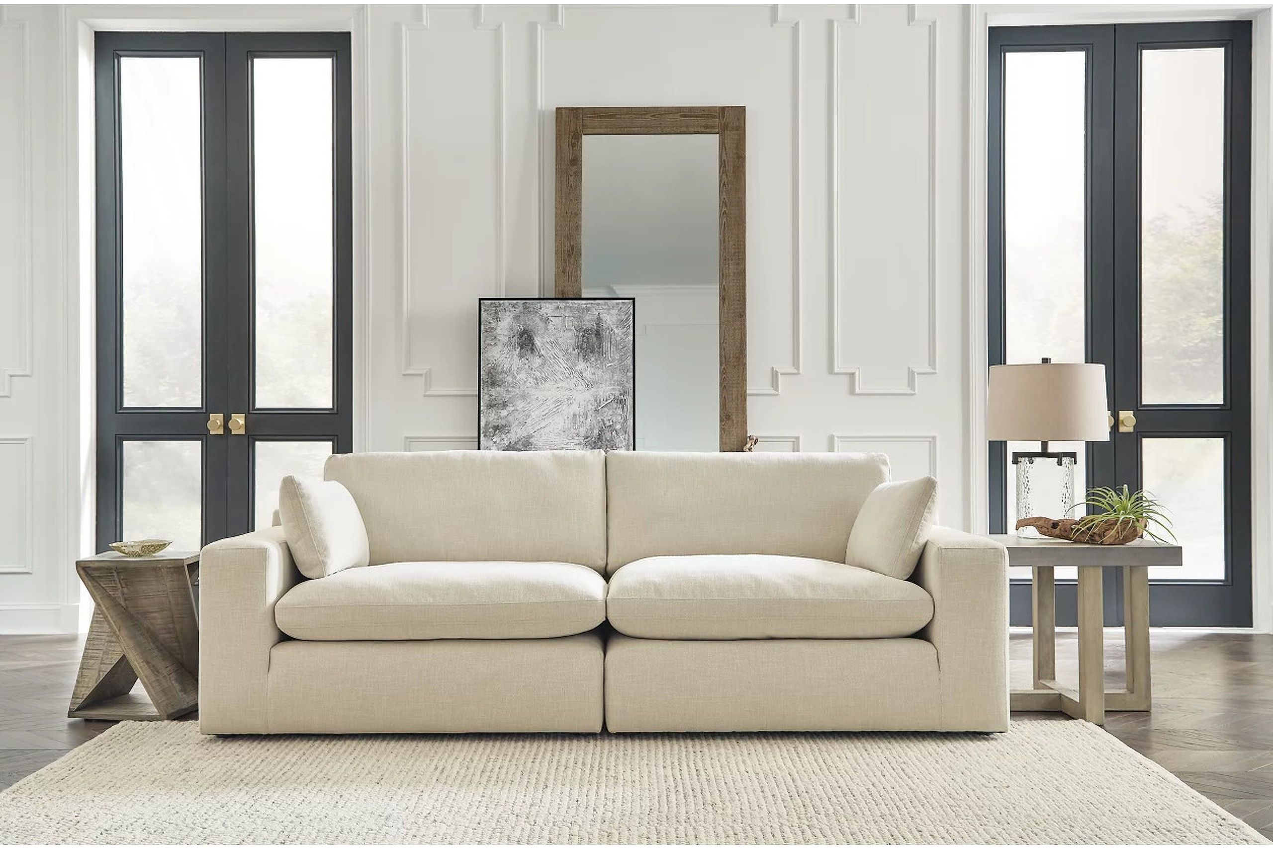 The appearance of Elyza Loveseat In Linen designed by Signature Design by Ashley in the modern / contemporary interior design. This linen piece of furniture was selected by 1StopBedrooms from Elyza Collection to add a touch of cosiness and style into your home. Sku: 1000664;1000665. Material: Fabric.