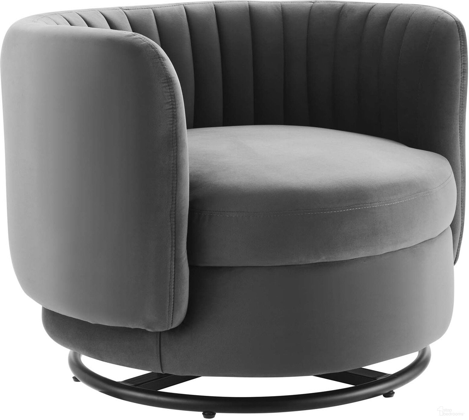 The appearance of Embrace Tufted Performance Velvet Swivel Chair In Black Gray designed by Modway in the modern / contemporary interior design. This black gray piece of furniture was selected by 1StopBedrooms from Embrace Collection to add a touch of cosiness and style into your home. Sku: EEI-4998-BLK-GRY. Material: Metal.