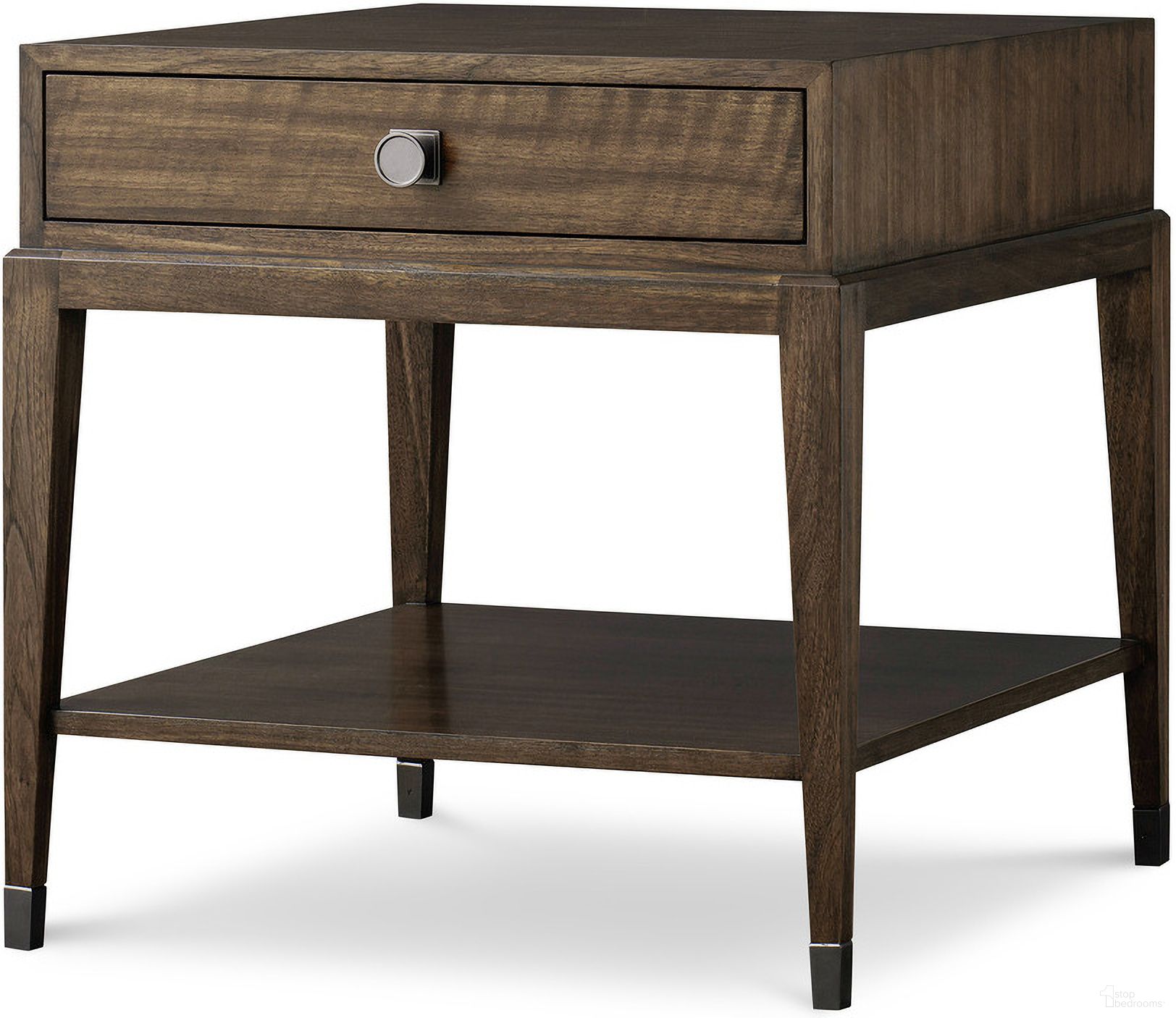 The appearance of Emerson Chairside Table In Brunette designed by Century Furniture in the modern / contemporary interior design. This brunette piece of furniture was selected by 1StopBedrooms from Citation Collection to add a touch of cosiness and style into your home. Sku: B1H-621. Material: Walnut Veneer.