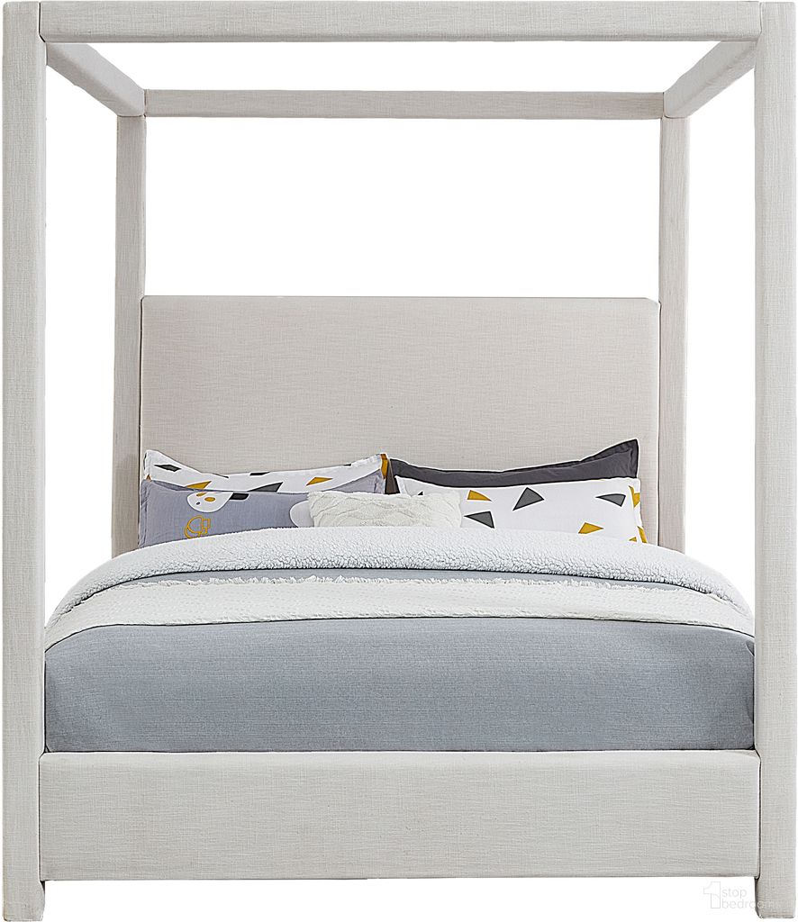 Emerson Linen Textured Fabric Full Bed In Cream Linen