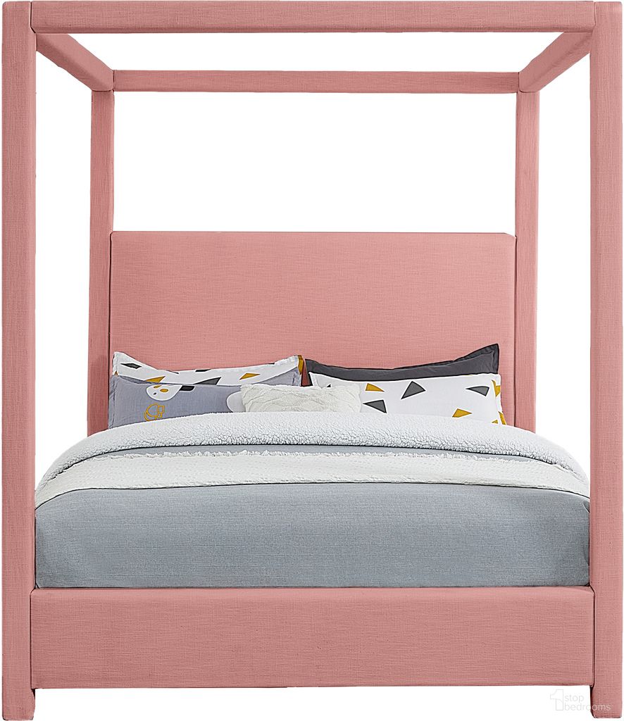 Emerson Linen Textured Fabric Full Bed In Light Pink
