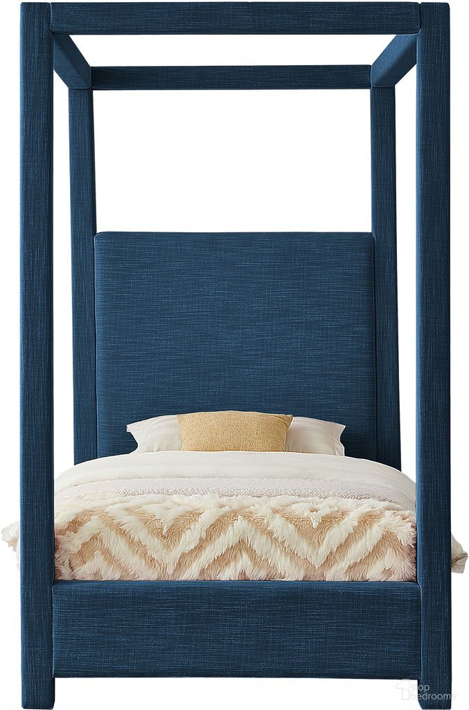 The appearance of Emerson Linen Textured Fabric Twin Bed In Navy Linen designed by Meridian in the transitional interior design. This navy piece of furniture was selected by 1StopBedrooms from Emerson Collection to add a touch of cosiness and style into your home. Sku: EmersonNavy-T Box 1/3 (Headboard / Slats);EmersonNavy-T Box 2/3 (Footboard / Rails);EmersonNavy-T Box 3/3 (Posts). Bed Type: Canopy Bed. Bed Size: Twin. Material: Linen.