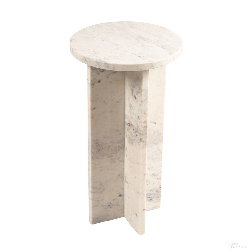 The appearance of Emerson Round Marble Martini Accent Table with Interlocking Cross Base In White designed by Rowena Interiors in the modern / contemporary interior design. This white piece of furniture  was selected by 1StopBedrooms from Emerson Collection to add a touch of cosiness and style into your home. Sku: EC2057. Material: Marble.
