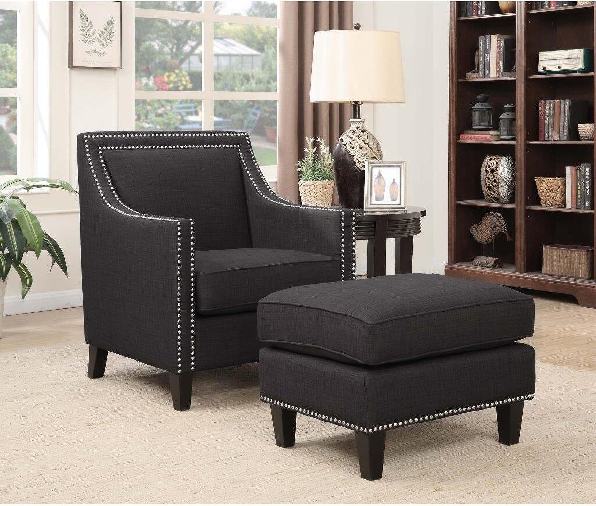 The appearance of Emery Chair and Ottoman In Charcoal and Espresso designed by Picket House in the traditional interior design. This charcoal and espresso piece of furniture was selected by 1StopBedrooms from Emery Collection to add a touch of cosiness and style into your home. Sku: UER090100CA;UER090000CA. Material: Polyester.