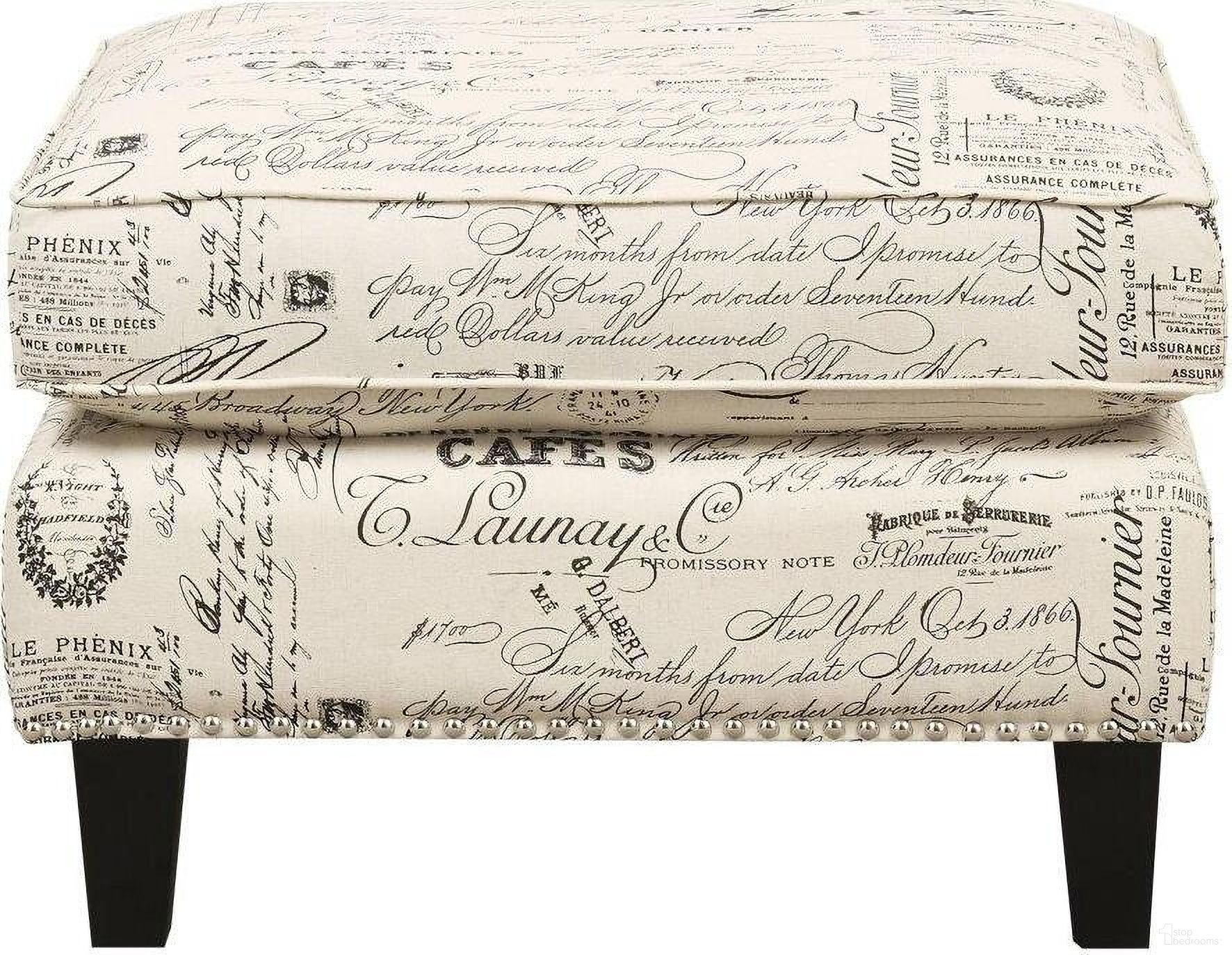 The appearance of Emery French Script Ottoman designed by Picket House in the transitional interior design. This white piece of furniture  was selected by 1StopBedrooms from Emery Collection to add a touch of cosiness and style into your home. Sku: UER636000CA. Material: Polyester.