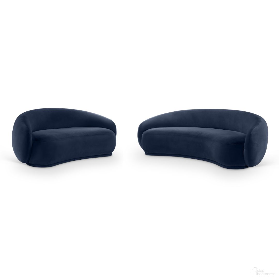 The appearance of Emery Living Room Set In Navy Velvet designed by Meridian in the modern / contemporary interior design. This navy velvet piece of furniture  was selected by 1StopBedrooms from Emery Collection to add a touch of cosiness and style into your home. Sku: 44044Navy-S;44044Navy-L. Material: Velvet.