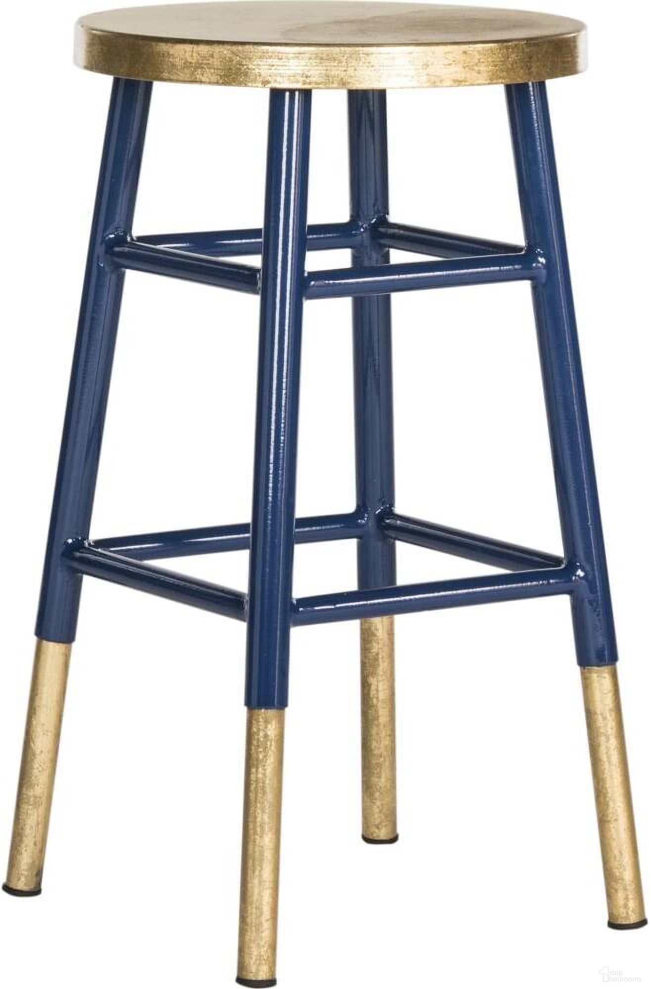 The appearance of Emery Navy and Dipped Gold Leaf Counter Stool designed by Safavieh in the modern / contemporary interior design. This gold navy piece of furniture was selected by 1StopBedrooms from Emery Collection to add a touch of cosiness and style into your home. Sku: FOX3231A. Material: Iron.