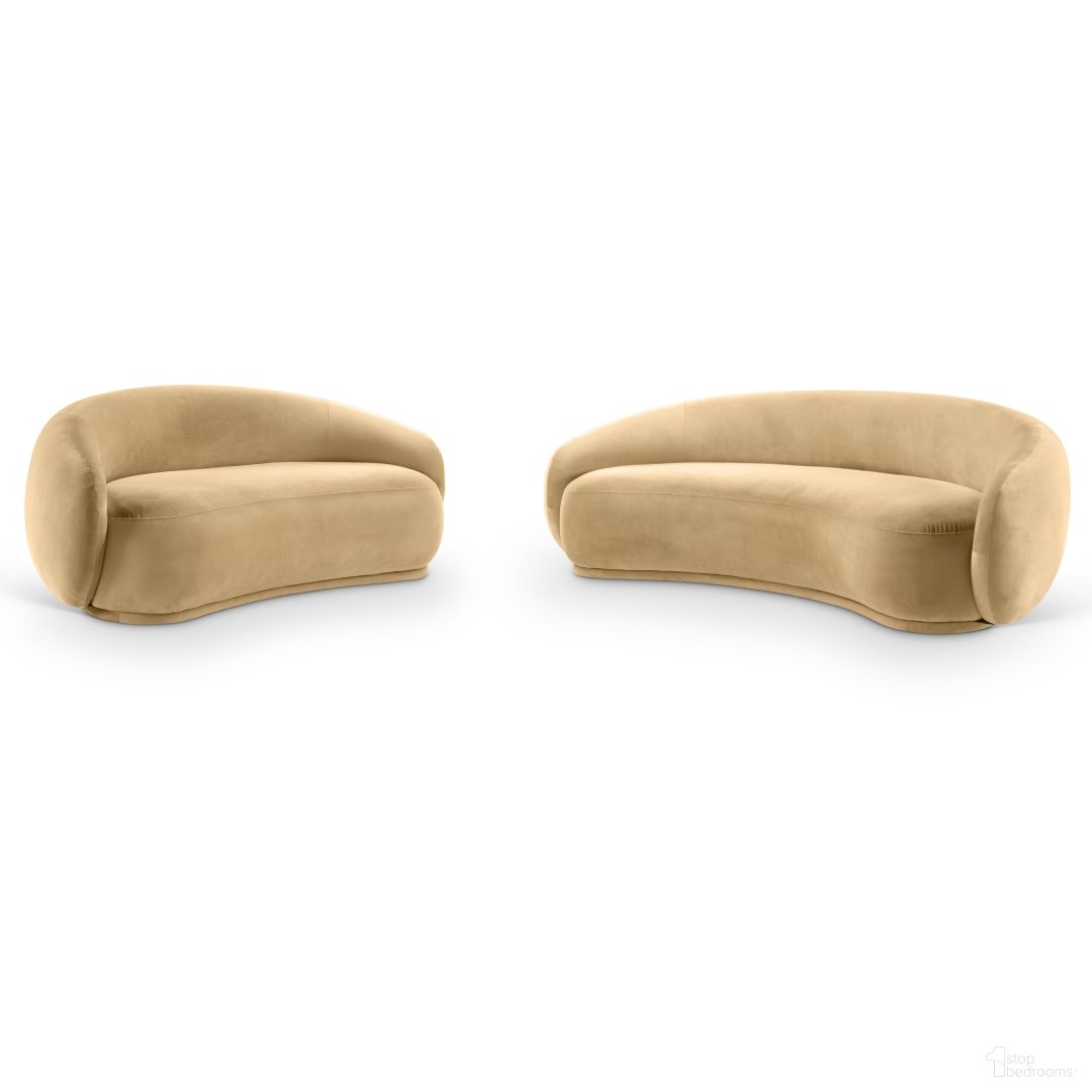 The appearance of Emery Velvet Living Room Set In Camel designed by Meridian in the modern / contemporary interior design. This camel piece of furniture  was selected by 1StopBedrooms from Emery Collection to add a touch of cosiness and style into your home. Sku: 44044Camel-S;44044Camel-L. Material: Velvet.