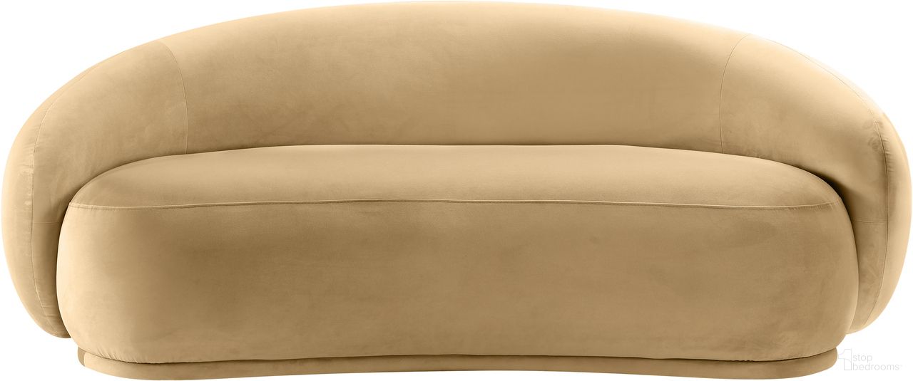 The appearance of Emery Velvet Loveseat In Camel designed by Meridian in the modern / contemporary interior design. This camel piece of furniture  was selected by 1StopBedrooms from Emery Collection to add a touch of cosiness and style into your home. Sku: 44044Camel-L. Material: Velvet.