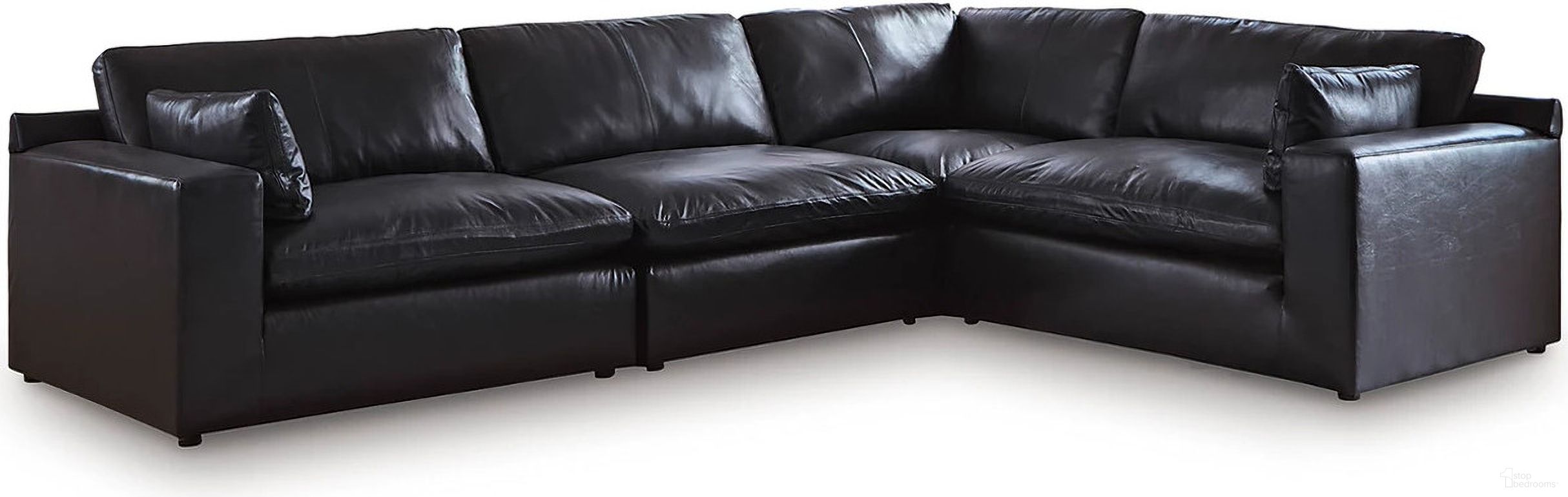The appearance of Emilia 4-Piece Sectional In Black designed by Signature Design by Ashley in the modern / contemporary interior design. This black piece of furniture was selected by 1StopBedrooms from Emilia Collection to add a touch of cosiness and style into your home. Sku: 3090246;3090264;3090265;3090277. Material: Leather.