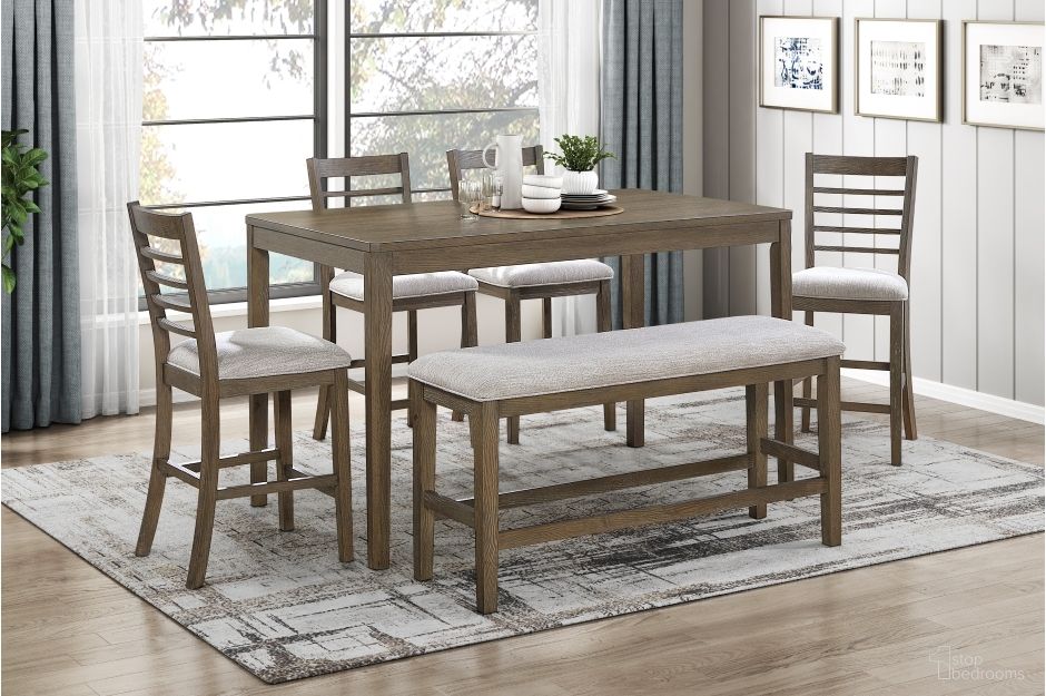The appearance of Emilia 6-Piece Pack Counter Height Set In Brown designed by Homelegance in the transitional interior design. This brown piece of furniture was selected by 1StopBedrooms from Emilia Collection to add a touch of cosiness and style into your home. Sku: 5987-36. Table Base Style: Legs. Material: Wood. Table Top Shape: Rectangular.