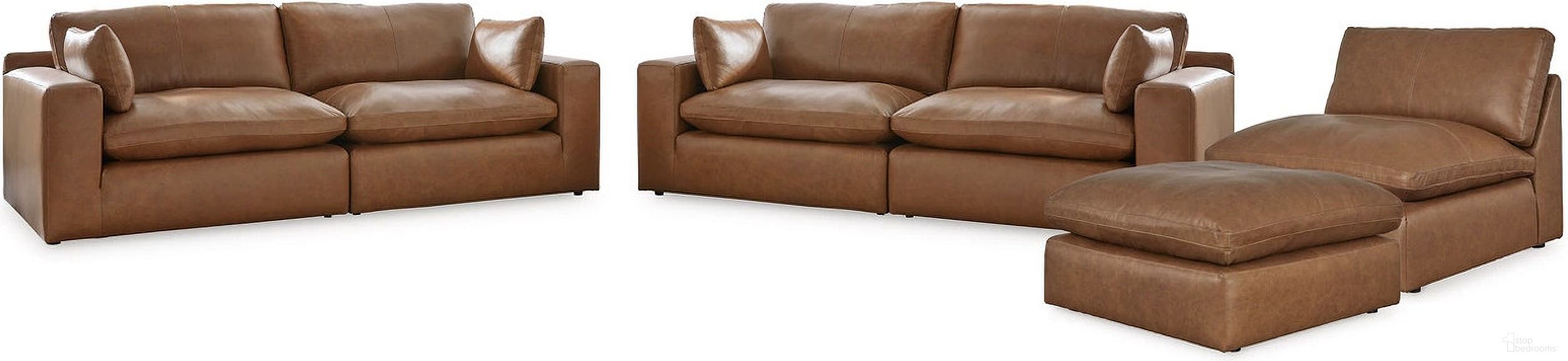 The appearance of Emilia Living Room Set with Ottoman In Caramel designed by Signature Design by Ashley in the modern / contemporary interior design. This caramel piece of furniture was selected by 1StopBedrooms from Emilia Collection to add a touch of cosiness and style into your home. Sku: 3090164;3090164;3090146;3090108;3090165;3090165. Material: Faux Leather.