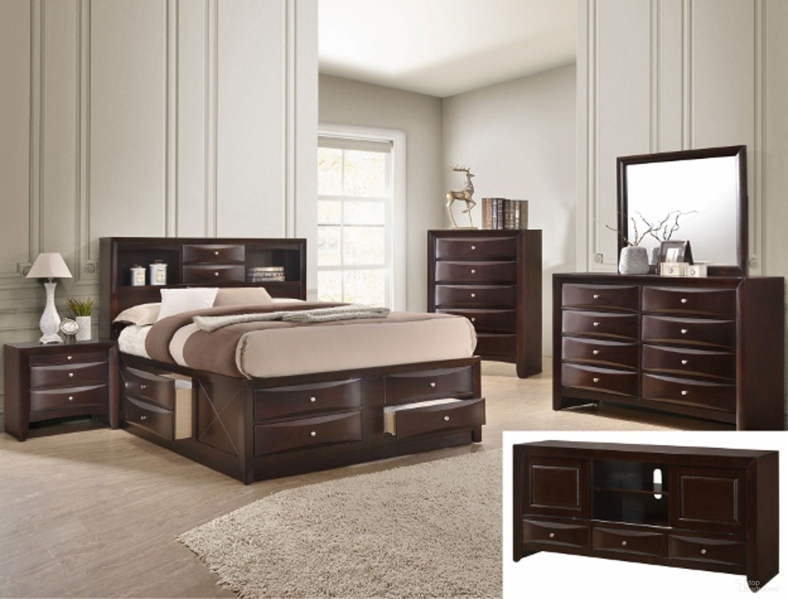 Emily Captain's Storage Bedroom Set in Dark Cherry