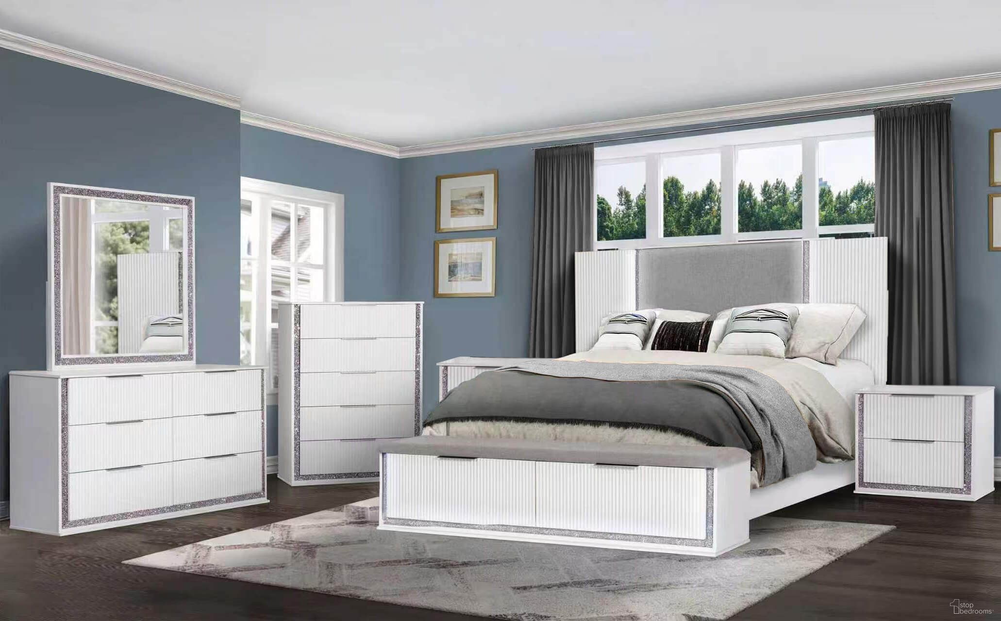 Emily Platform Bedroom Set with LED In White