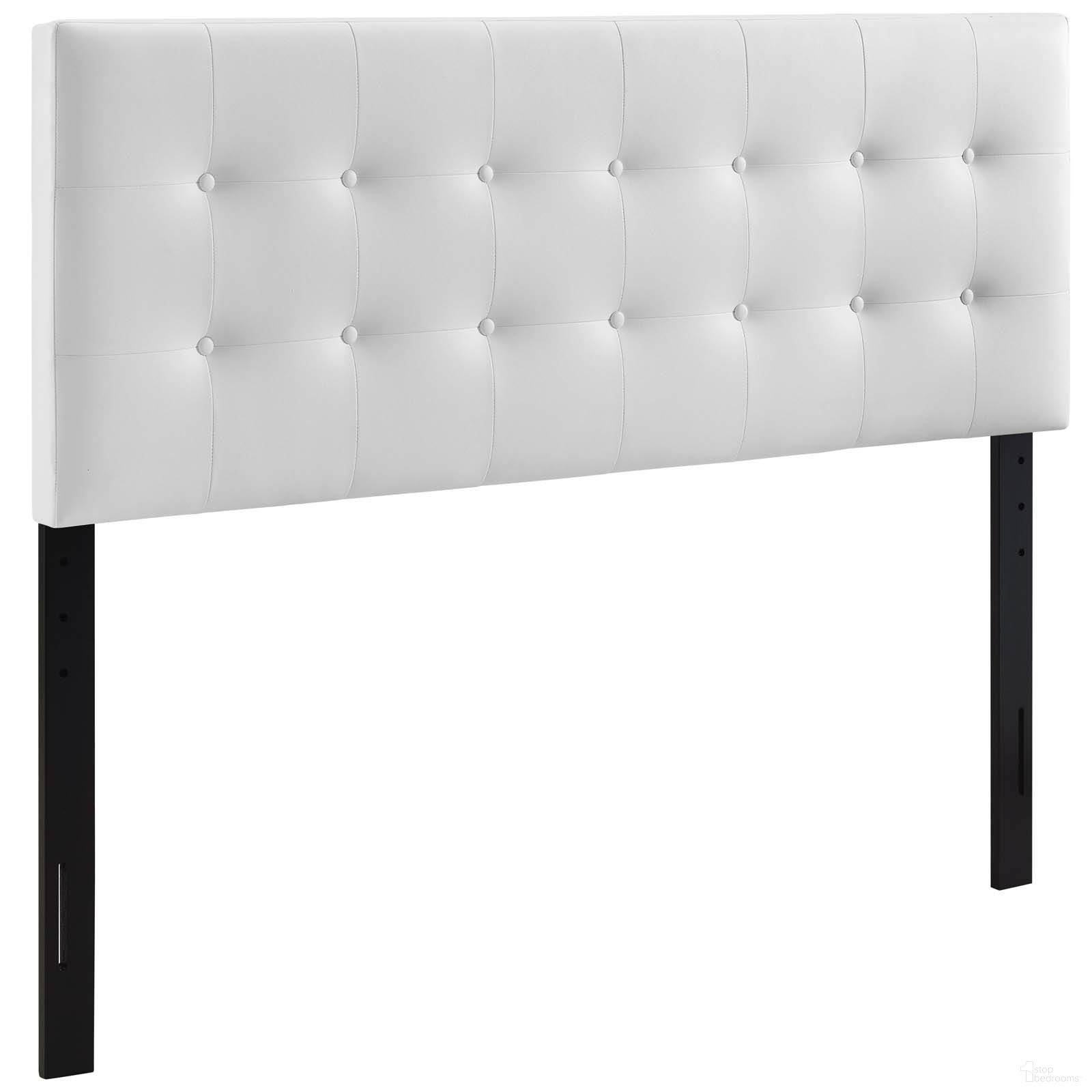 The appearance of Emily White King Upholstered Vinyl Headboard MOD-5175-WHI designed by Modway in the modern / contemporary interior design. This white piece of furniture  was selected by 1StopBedrooms from Emily Collection to add a touch of cosiness and style into your home. Sku: MOD-5175-WHI. Bed Size: King. Material: MDF.