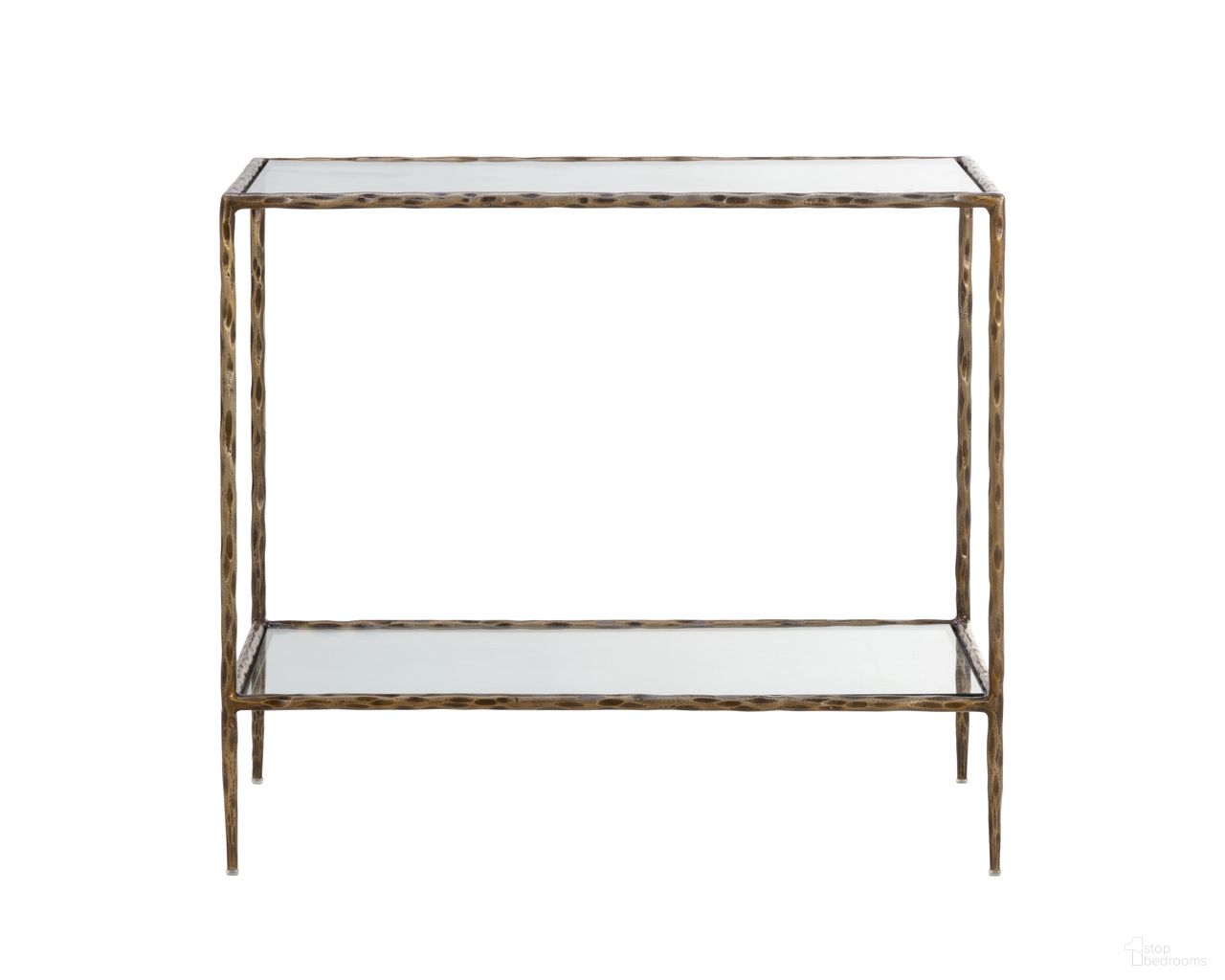 Emine Nightstand In Antique Brass and Clear