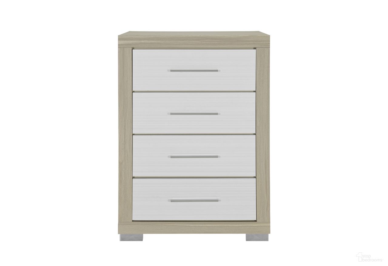 The appearance of Emma Chest In Natural and White designed by Global Furniture USA in the modern / contemporary interior design. This natural/white piece of furniture was selected by 1StopBedrooms from Emma Collection to add a touch of cosiness and style into your home. Sku: EMMA-NATURAL/WHITE-CH. Material: Chip Board.