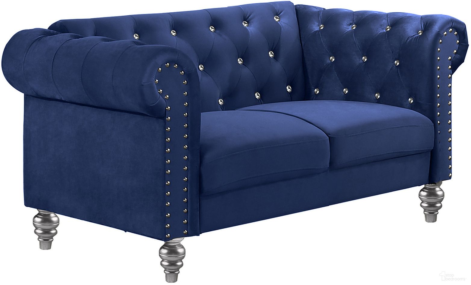 The appearance of Emma Crystal Loveseat In Royal Blue designed by New Classic in the traditional interior design. This blue piece of furniture was selected by 1StopBedrooms from Emma Collection to add a touch of cosiness and style into your home. Sku: UKD13-20-BLUC. Material: Fabric.